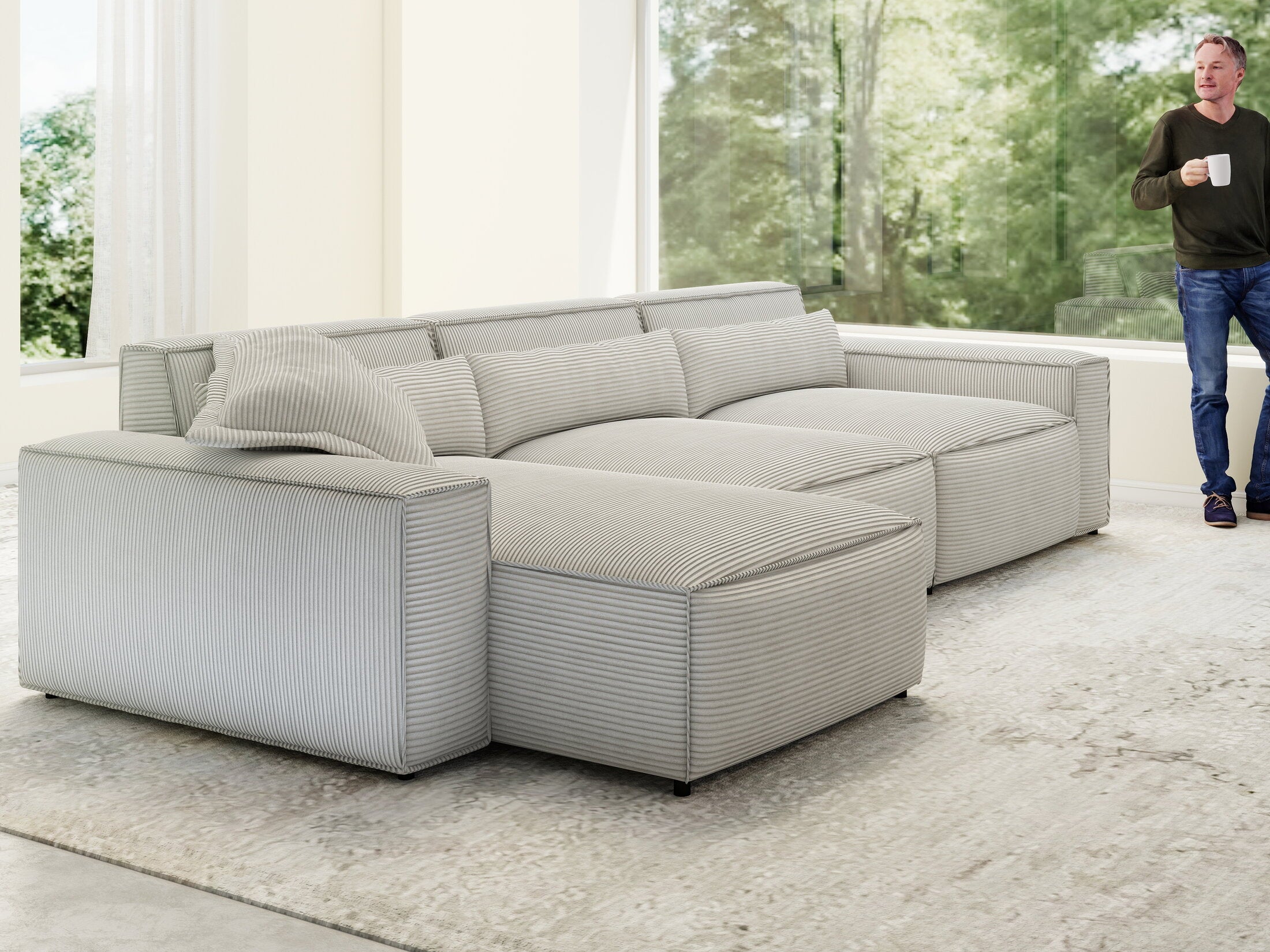 Colțar dumonde cu sezut confortabil din spuma HR, Marvelo XL Zoom Gri Mint 366x175 cm