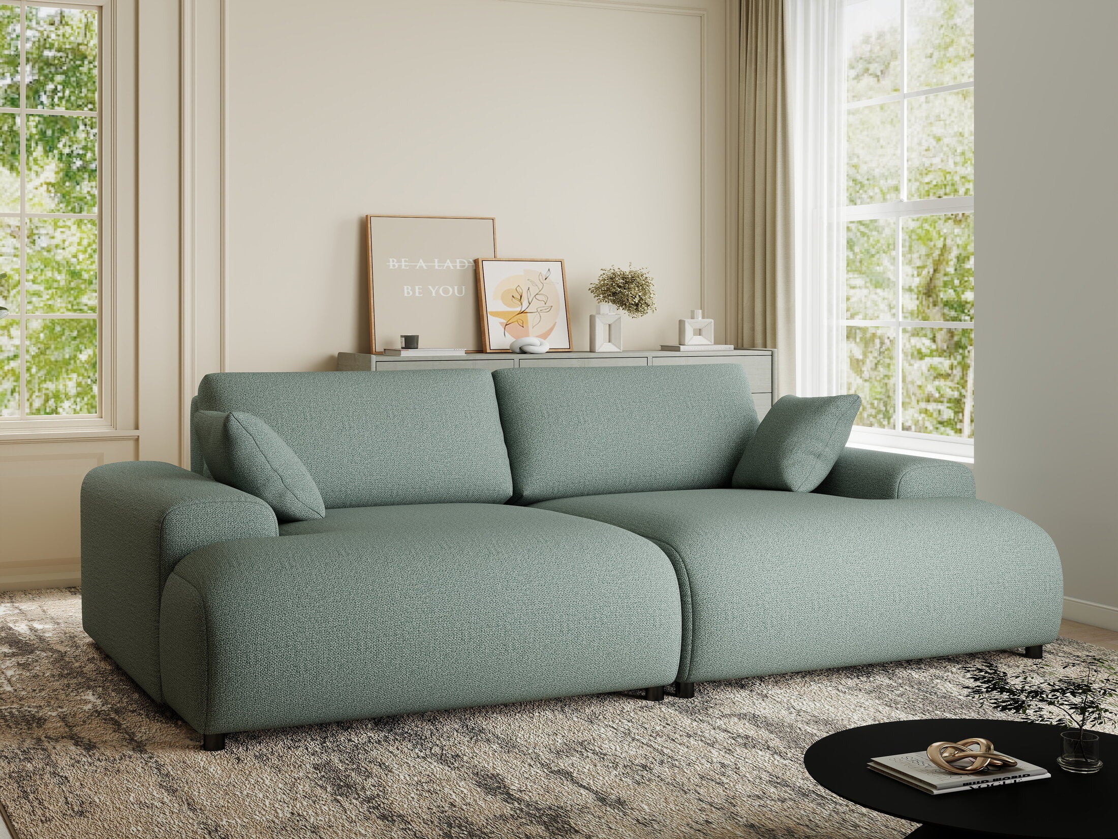 Canapea dumonde cu sezut confortabil din spuma HR, Hudson Enjoy Verde Mint 237x144 cm