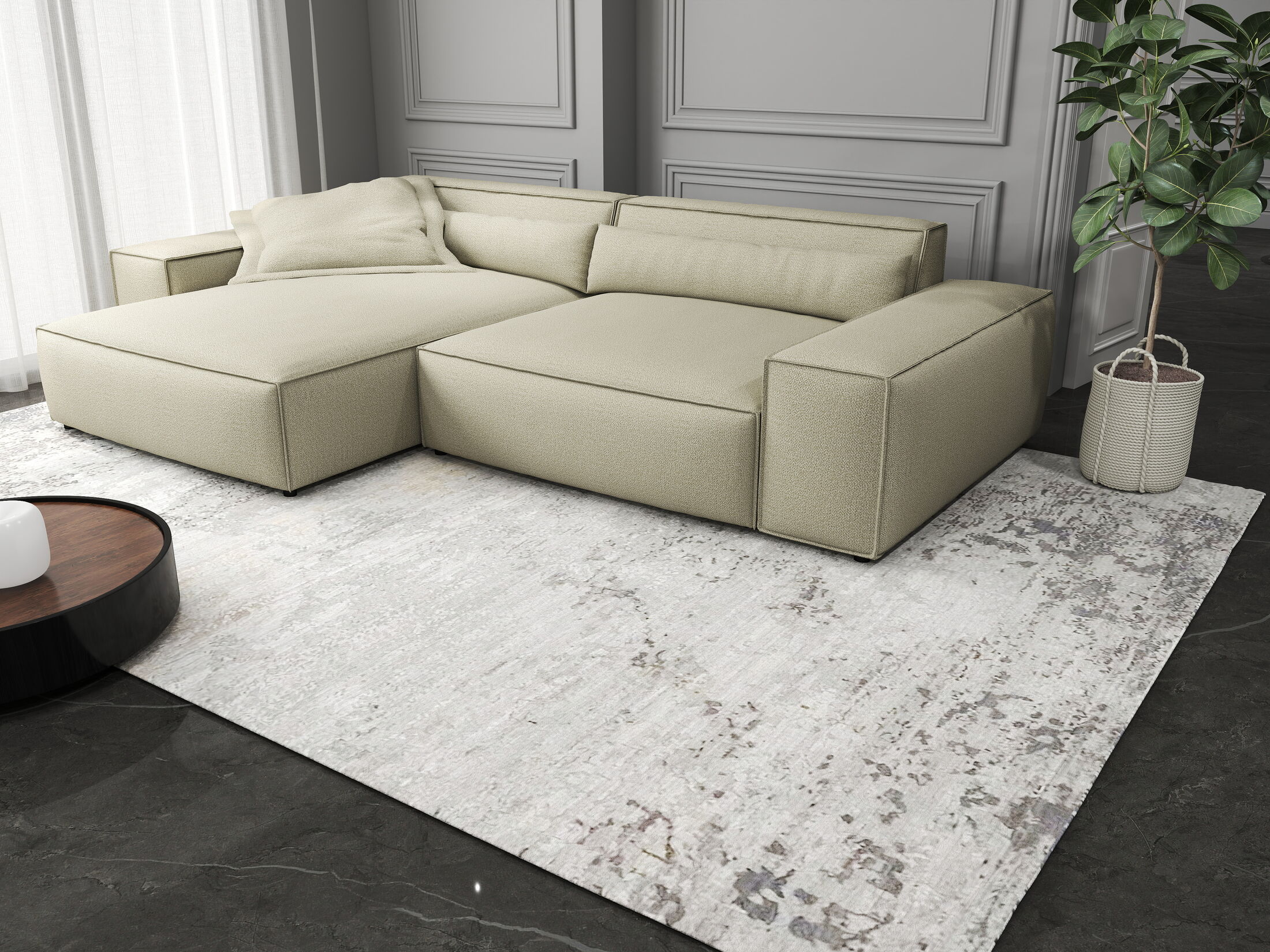 Colțar dumonde cu șezut confortabil din spumă HR, Marvelo Enjoy Bej 264x175 cm