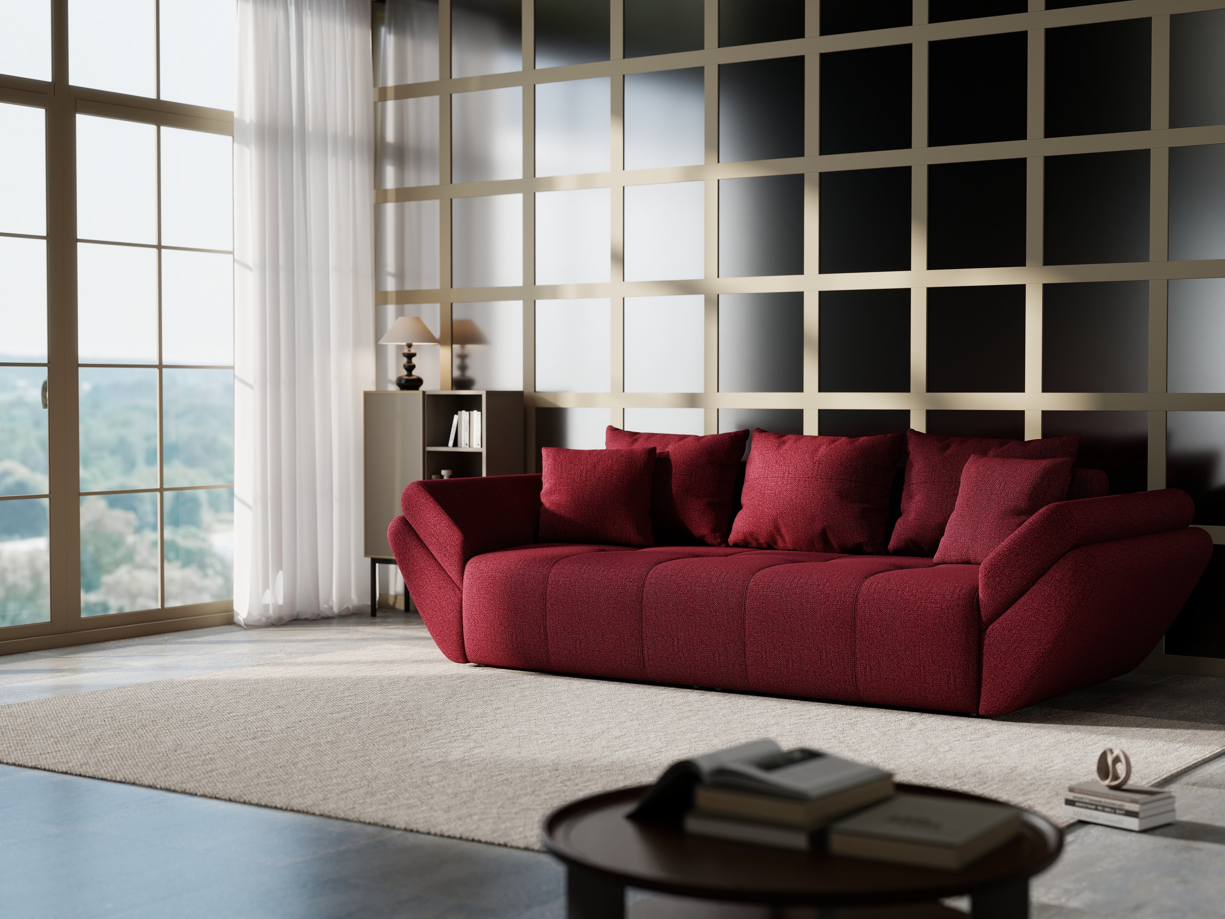 Canapea extensibilă dumonde cu ladă de depozitare si sezut confortabil din spuma HR, Berlin Red 250x100 cm Fabrica
