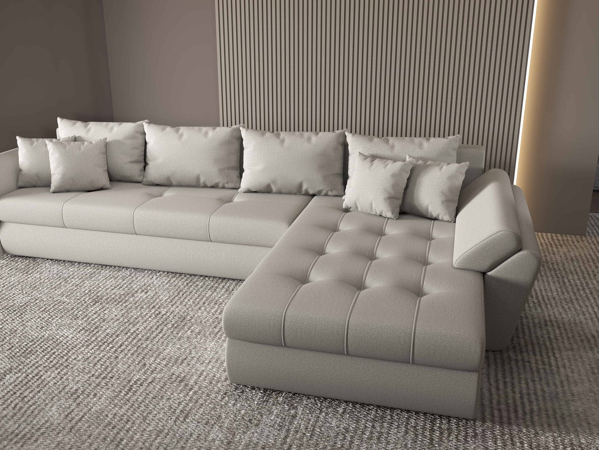 Colțar extensibil dumonde cu ladă de depozitare si sezut confortabil din spuma HR, Loana XL Enjoy Beige II 335x185 cm Fabrica