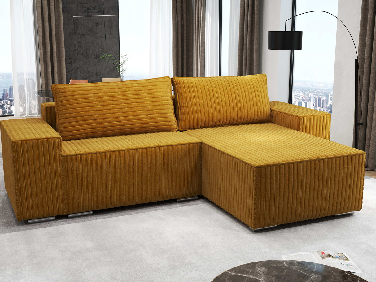 Colțar extensibil dumonde cu ladă de depozitare si sezut confortabil din spuma HR, Dream Ambience Mustar 290x185 cm II Fabrica