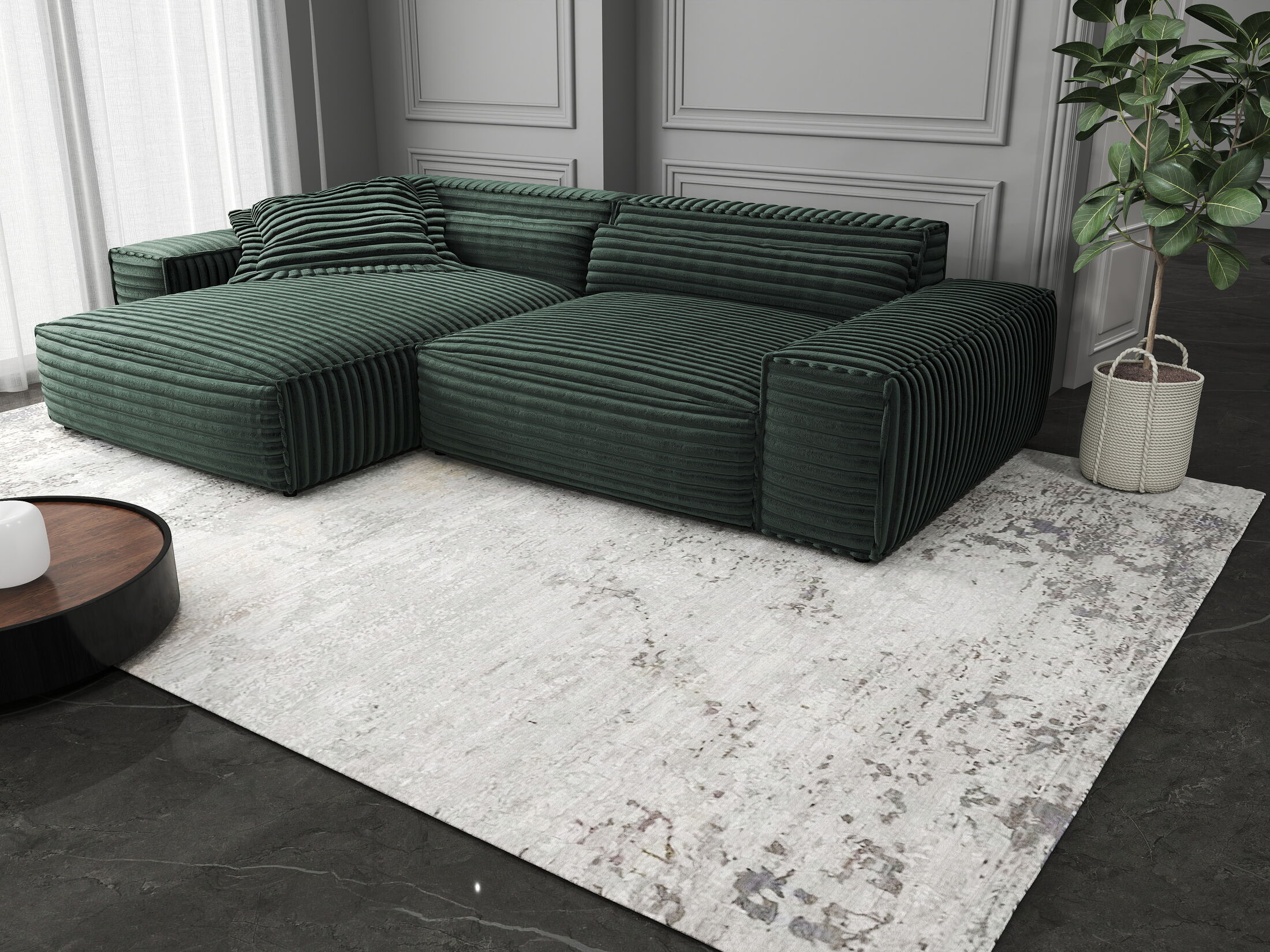 Colțar dumonde cu șezut confortabil din spumă HR, Marvelo Ambience Verde 264x175 cm