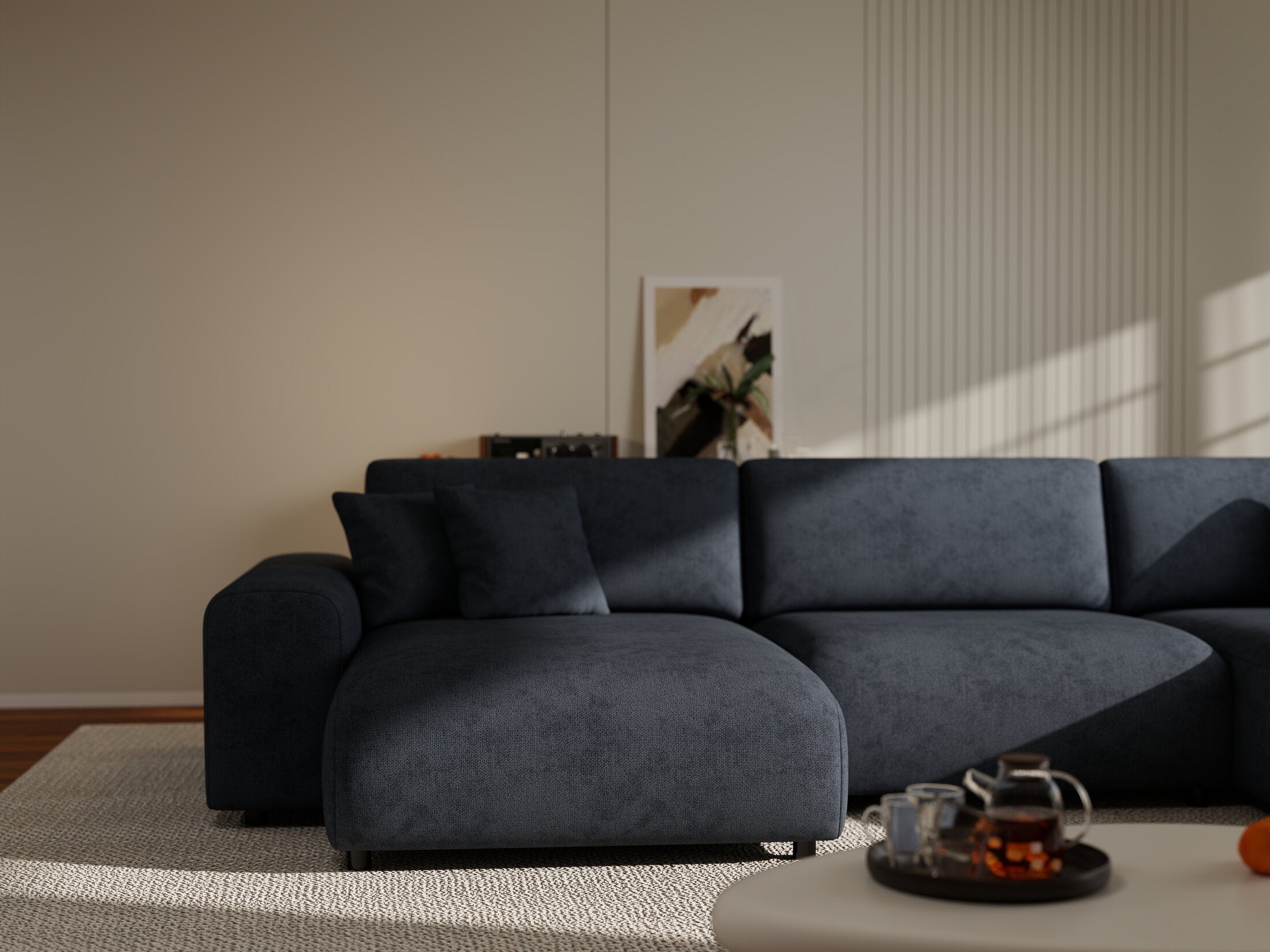 Colțar extensibil dumonde cu ladă de depozitare si sezut confortabil din spuma HR, Sarina U Enjoy Antracit 350x168 cm