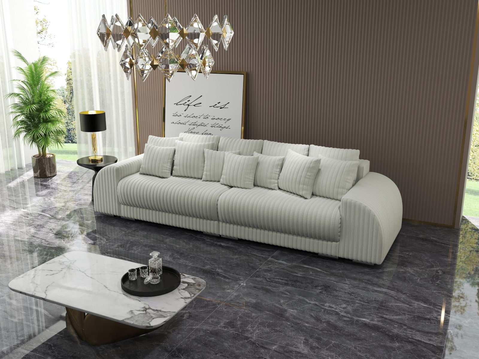 Canapea extensibilă dumonde cu 2 lăzi de depozitare si sezut confortabil din spuma HR, Verona Ambiance Ivory 310x100 cm Fabrica