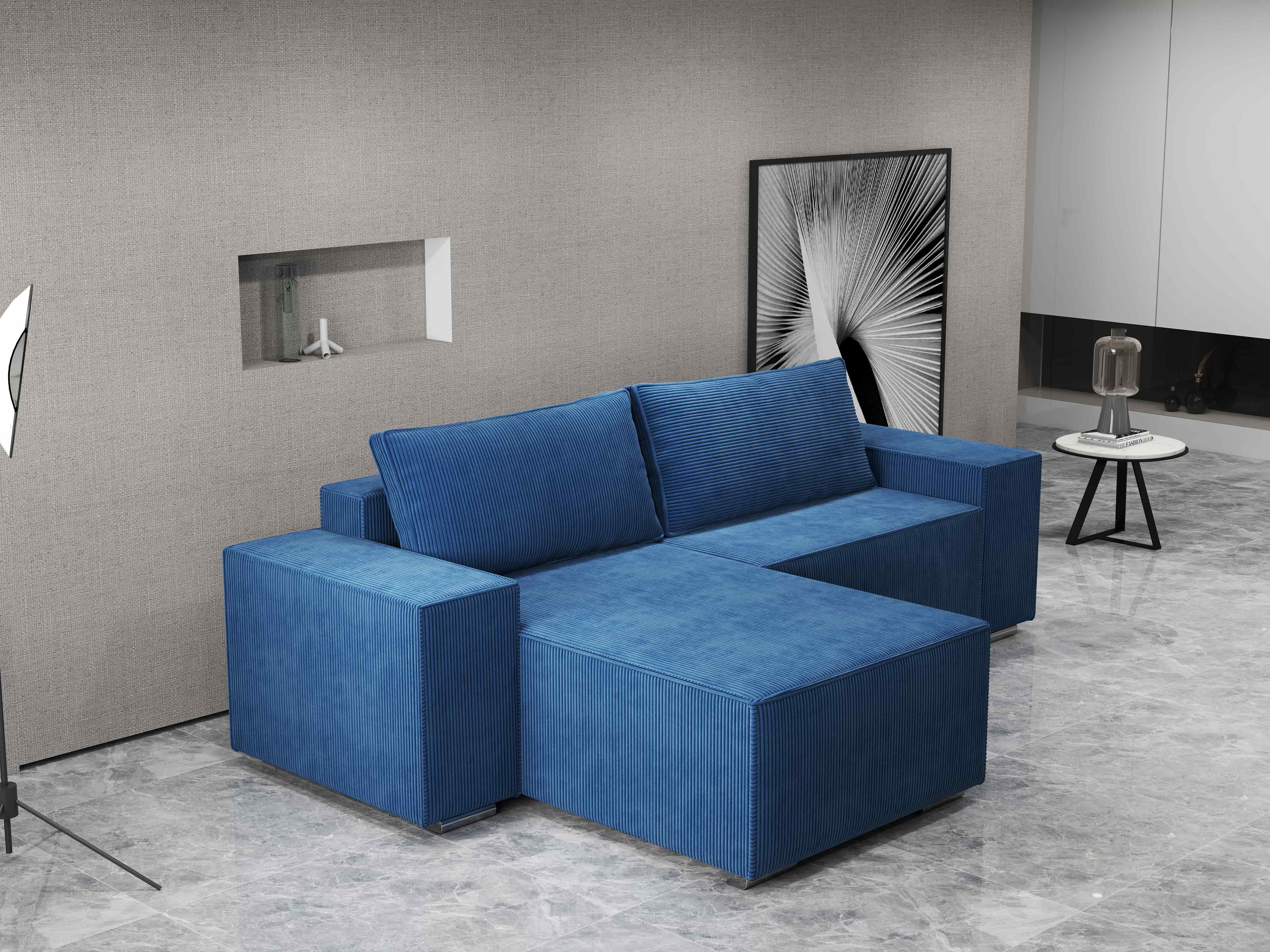 Colțar extensibil dumonde cu ladă de depozitare si sezut confortabil din spuma HR, Dream Zoom Albastru 290x185 cm Fabrica