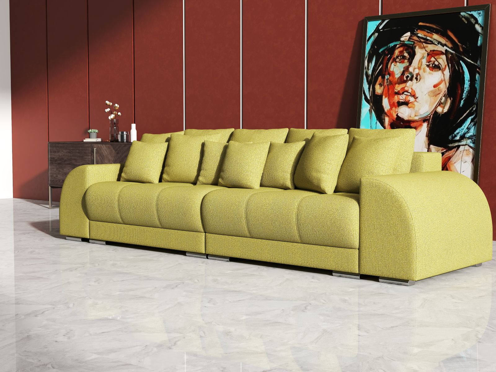Canapea extensibilă dumonde cu 2 lăzi de depozitare si sezut confortabil din spuma HR, Big Sofa Verona Enjoy Lux Green 310x100 cm Fabrica
