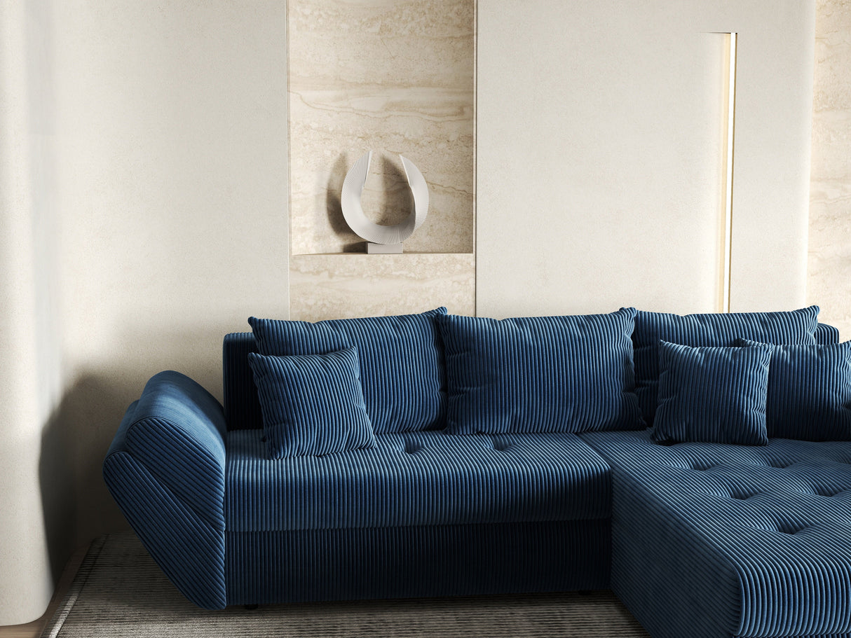 Colțar extensibil dumonde cu ladă de depozitare si sezut confortabil din spuma HR, Loana Bleumarin Zoom II 270x185 cm Fabrica