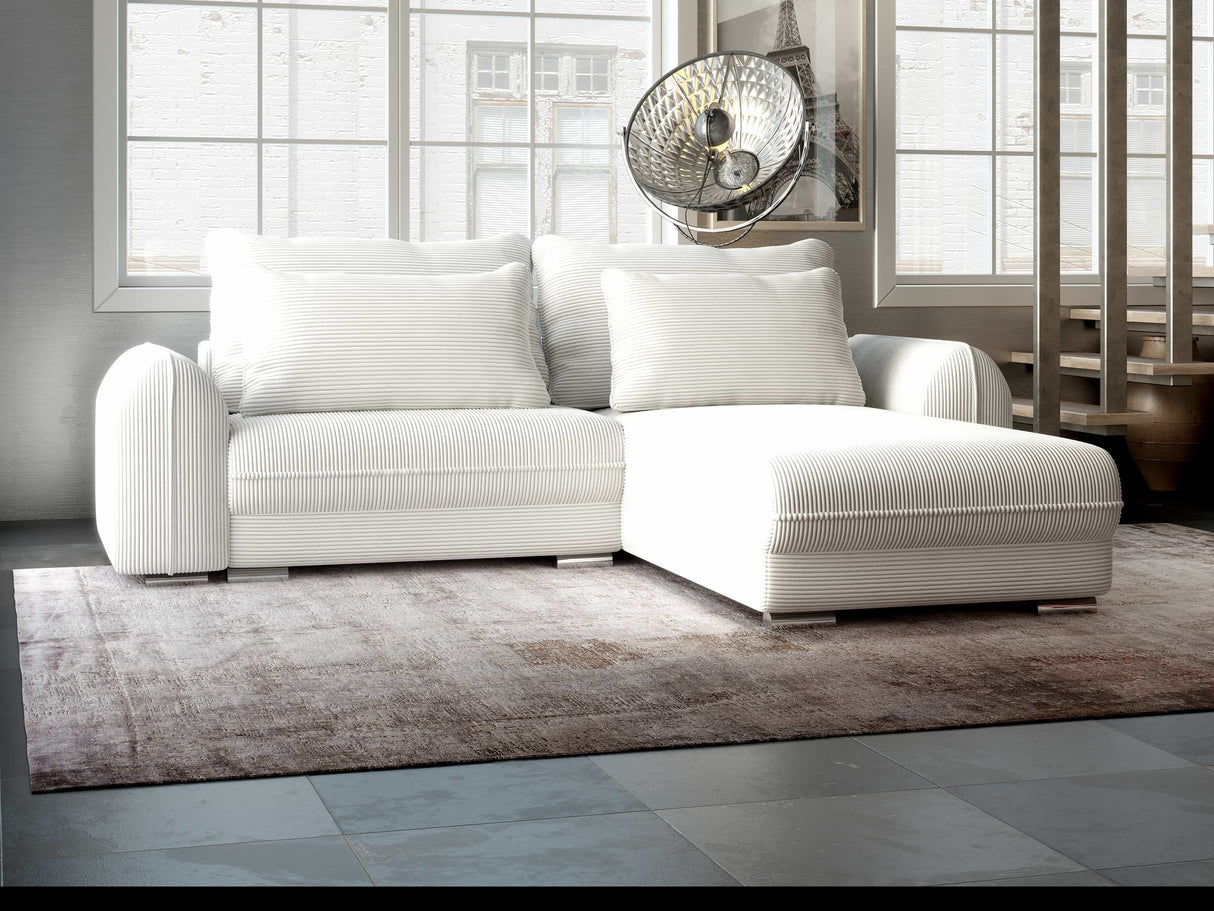 Colțar extensibil dumonde cu ladă de depozitare si sezut confortabil din spuma HR, Denver Zoom Gri 275x185 cm II Fabrica