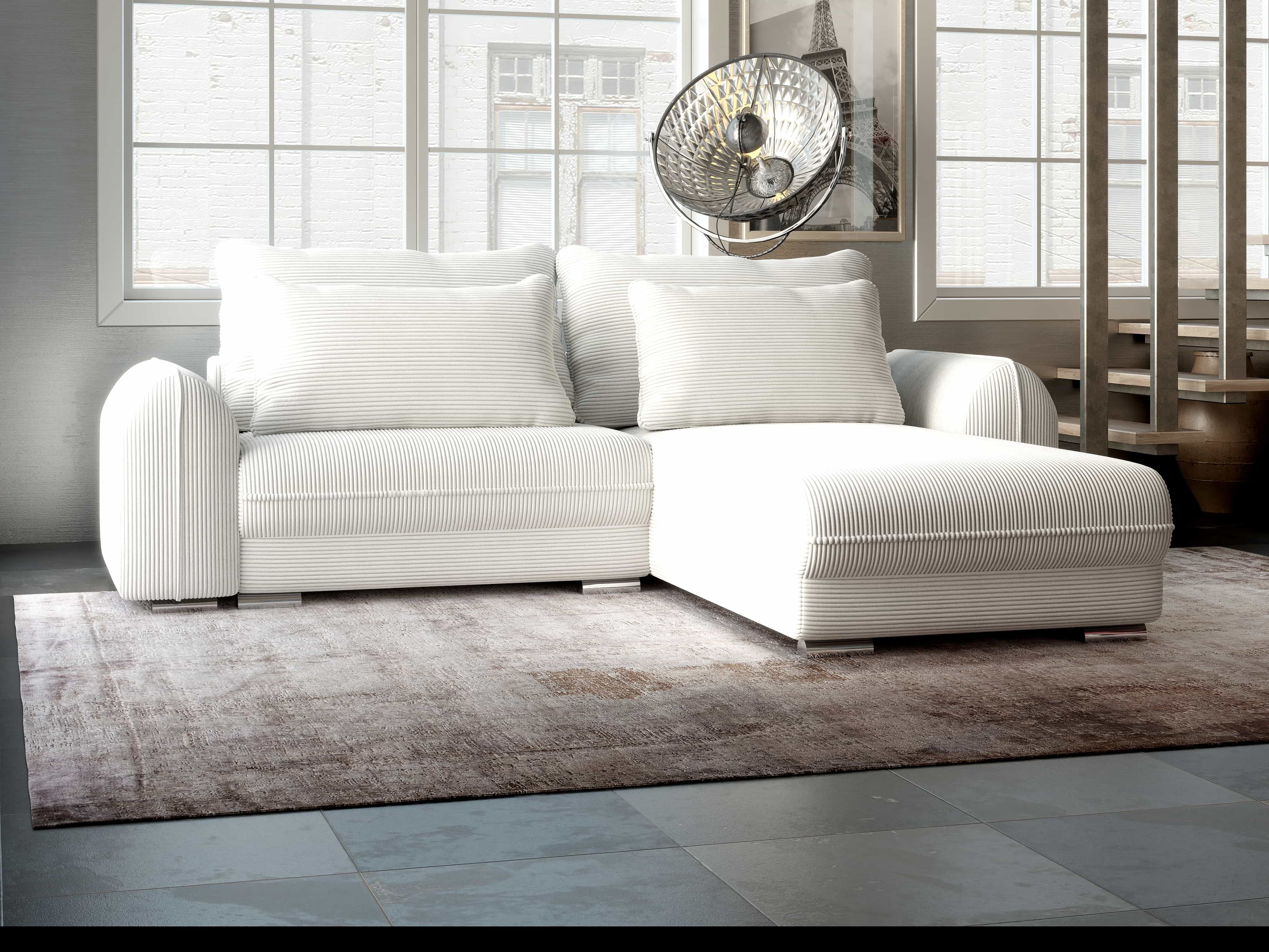 Colțar extensibil dumonde cu ladă de depozitare si sezut confortabil din spuma HR, Denver Zoom Crem 275x185 cm II Fabrica