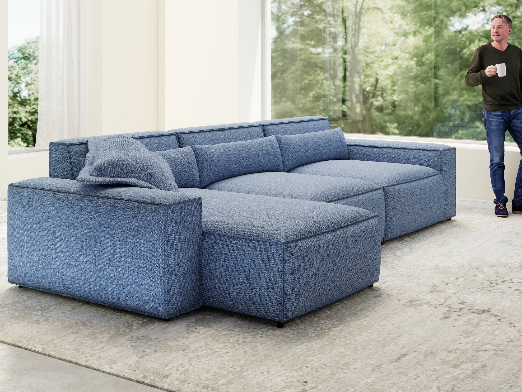 Colțar dumonde cu sezut confortabil din spuma HR, Marvelo XL Enjoy Albastru 366x175 cm