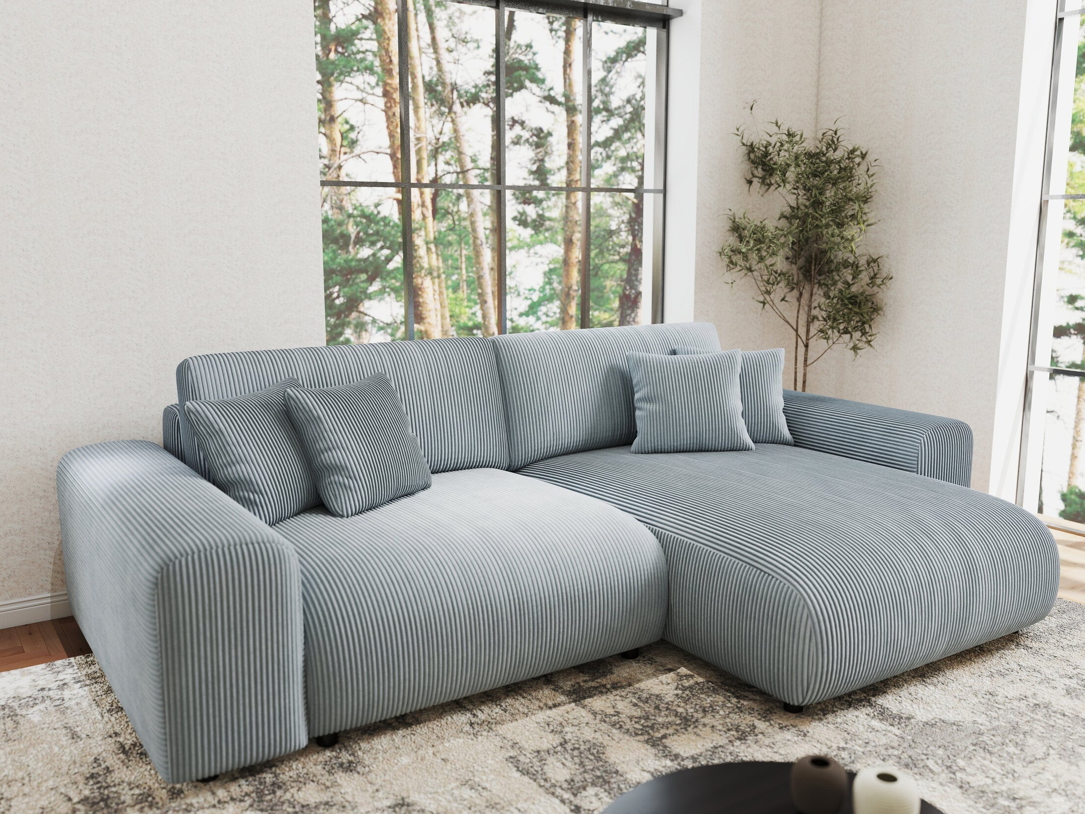 Colțar extensibil dumonde cu ladă de depozitare si sezut confortabil din spuma HR, Sarina Zoom Gri Mint 255x168 cm II