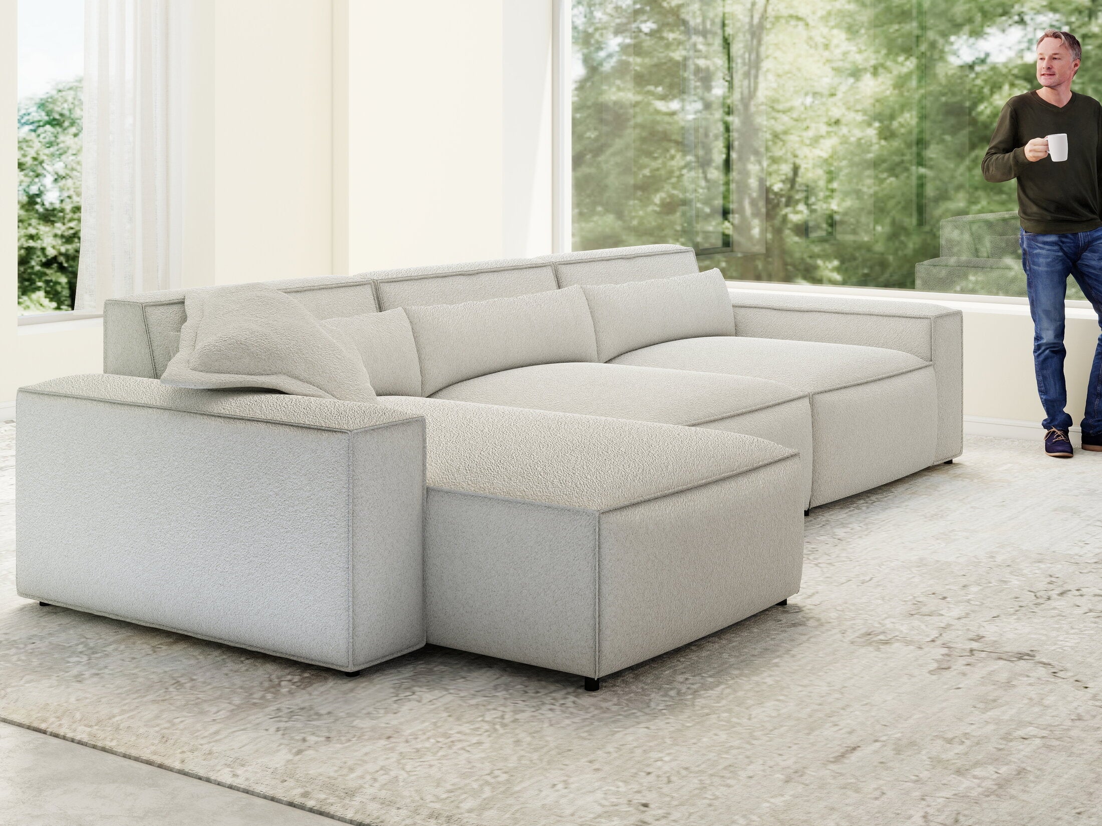 Colțar dumonde cu sezut confortabil din spuma HR, Marvelo XL Euphoria Alb 366x175 cm