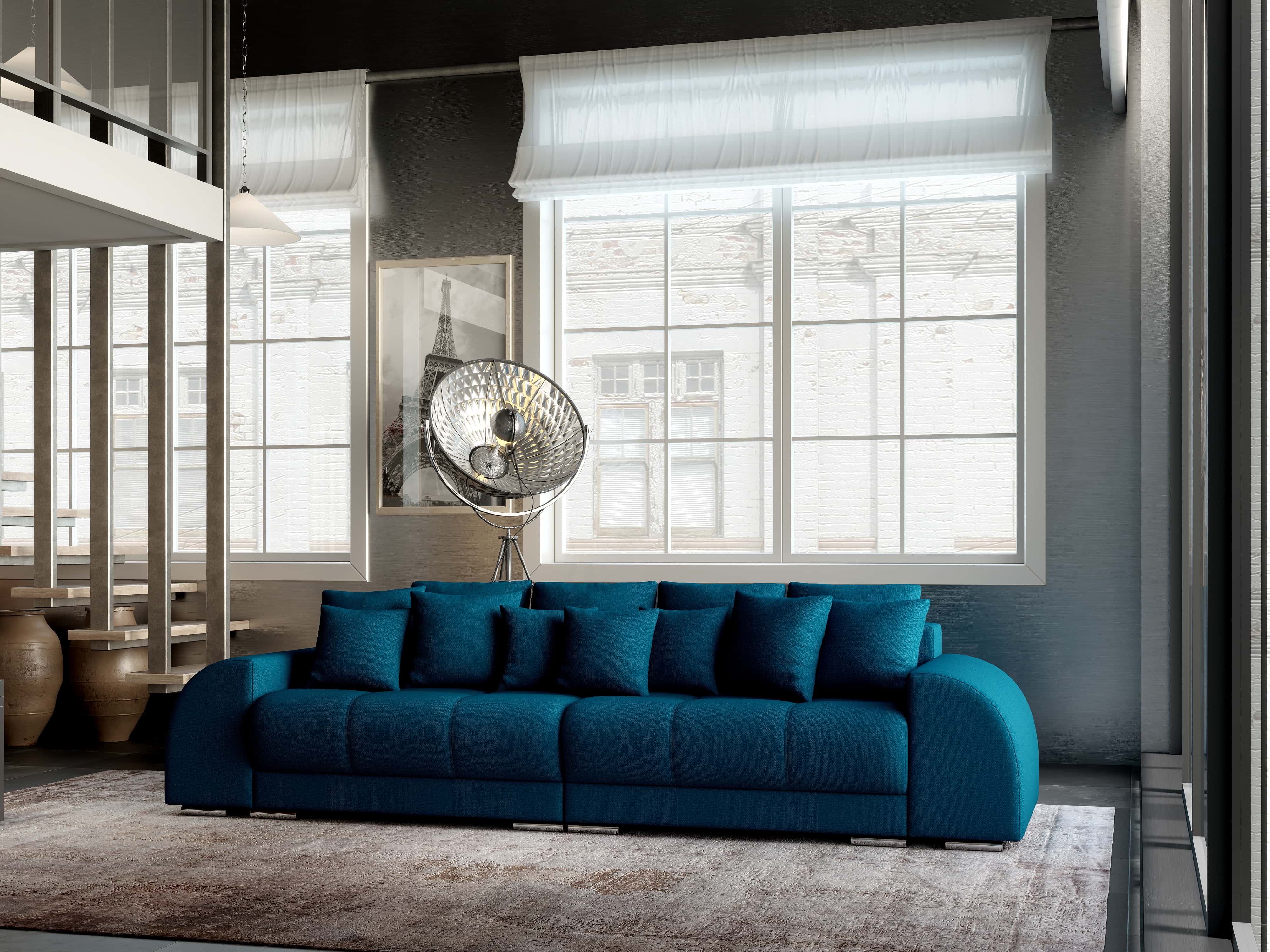 Canapea extensibilă dumonde cu 2 lăzi de depozitare si sezut confortabil din spuma HR, Big Sofa Verona Verde Petrol 310x100 cm Fabrica