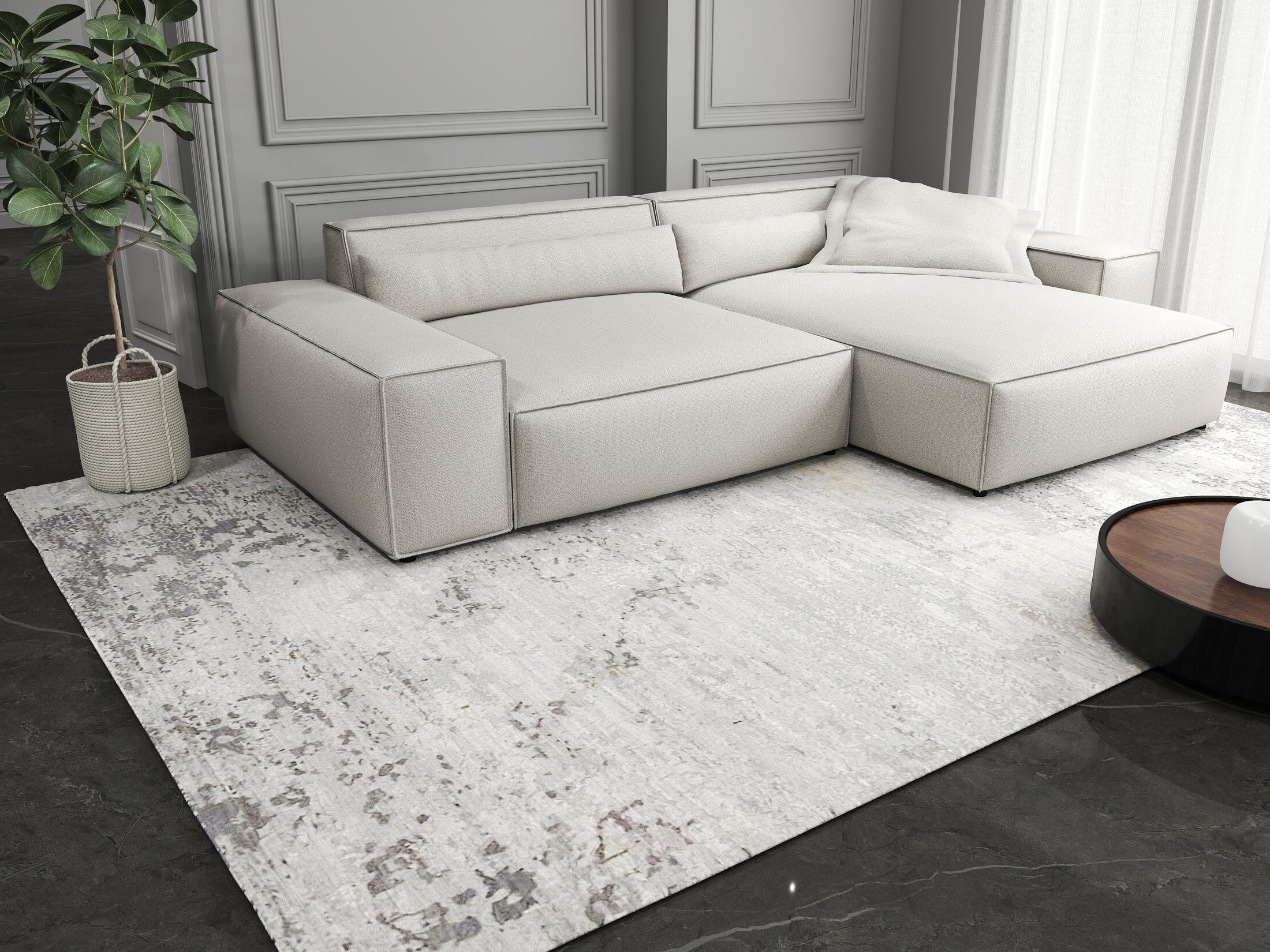 Colțar dumonde cu șezut confortabil din spumă HR, Marvelo Enjoy Bej 264x175 cm II