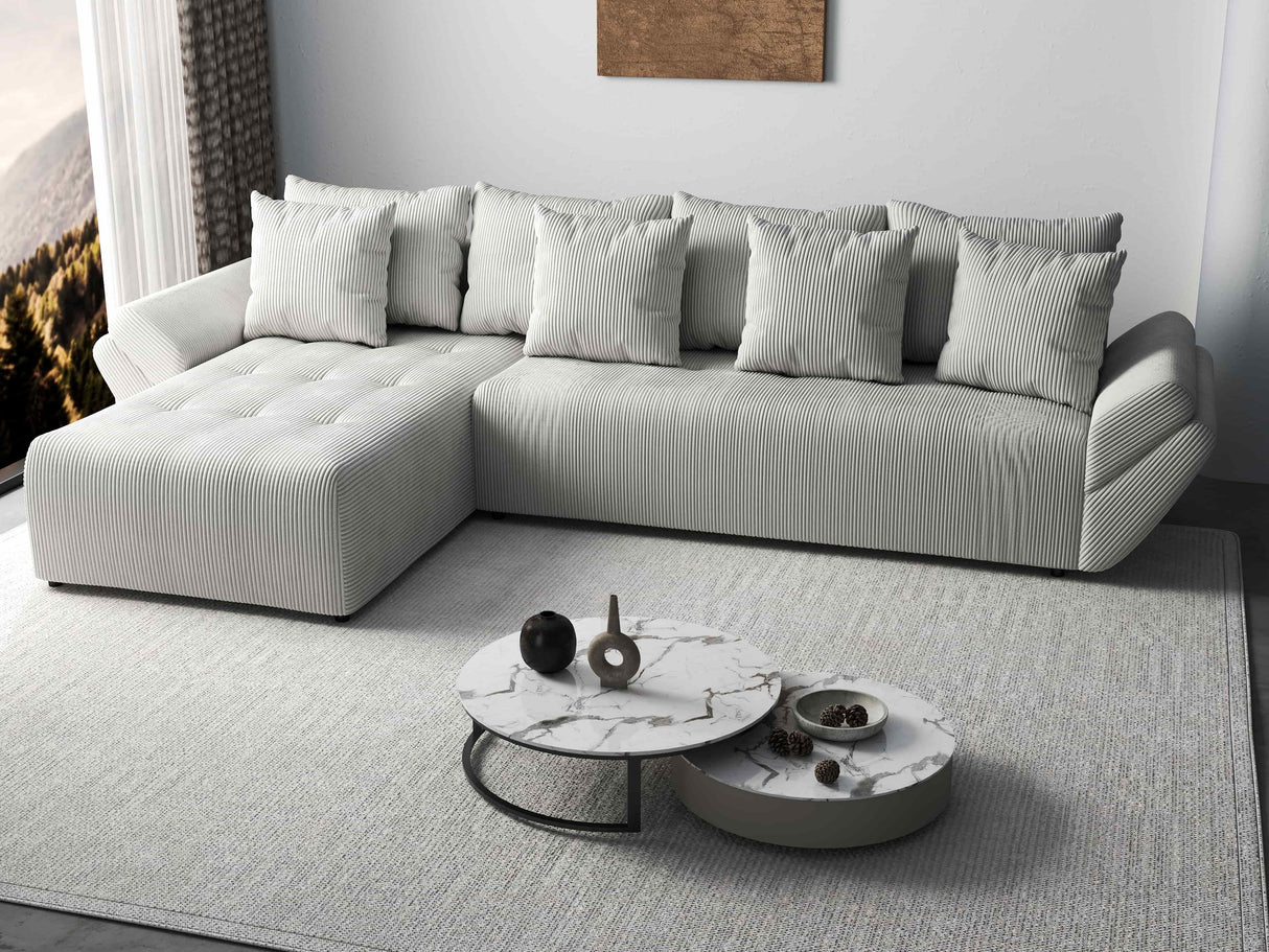 Colțar extensibil dumonde cu ladă de depozitare si sezut confortabil din spuma HR, Berlin XL Zoom Pearl 350x185 cm Fabrica