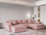 Colțar extensibil dumonde cu ladă de depozitare si sezut confortabil din spuma HR, Loana Royal Roz U 355x185 cm Fabrica