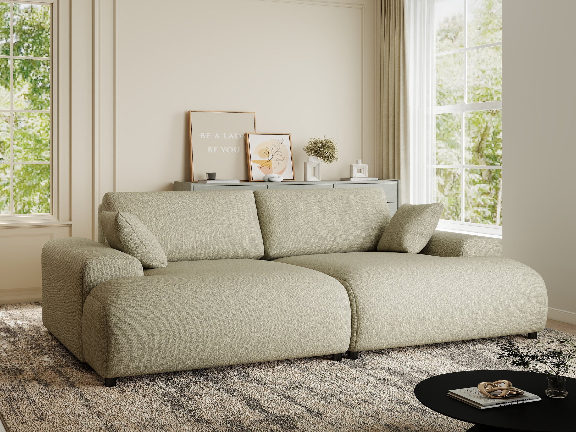 Canapea dumonde cu sezut confortabil din spuma HR, Hudson Enjoy Bej 237x144 cm