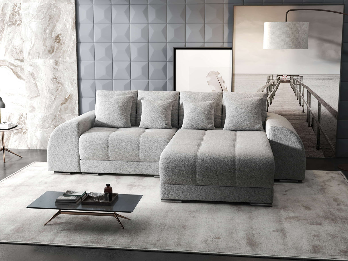 Colțar extensibil dumonde cu ladă de depozitare si sezut confortabil din spuma HR, Verona Euphoria Gri II 290x185 cm Fabrica