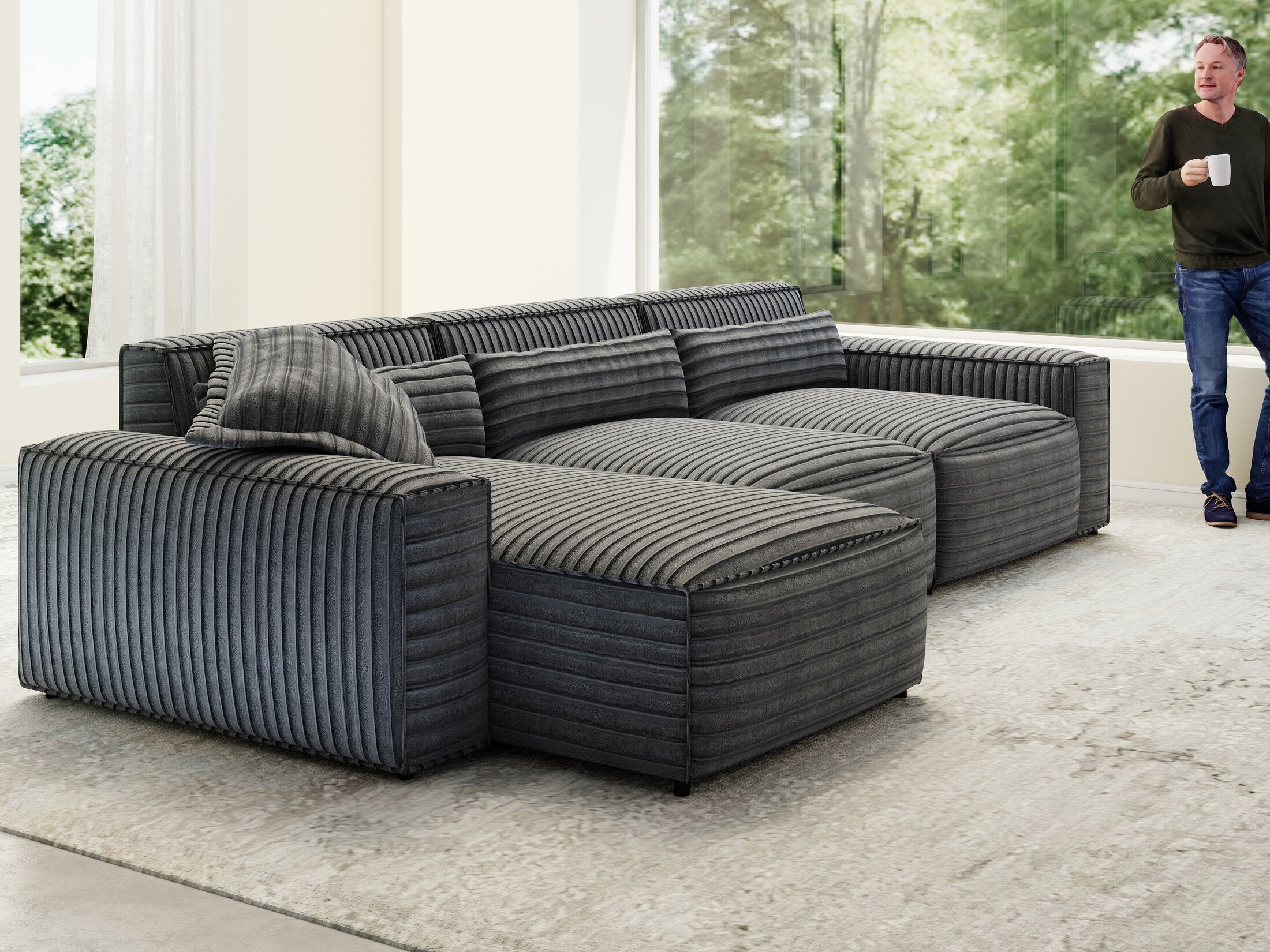 Colțar dumonde cu sezut confortabil din spuma HR, Marvelo XL Ambience Gri 366x175 cm