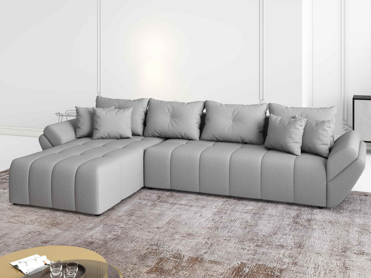 Colțar extensibil dumonde cu ladă de depozitare si sezut confortabil din spuma HR, Berlin XL Enjoy Lux Grey 350x185 cm Fabrica