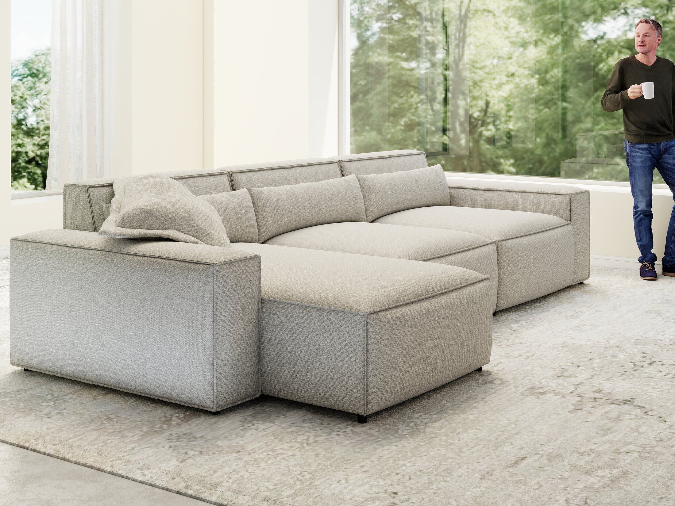 Colțar dumonde cu sezut confortabil din spuma HR, Marvelo XL Enjoy Bej 366x175 cm