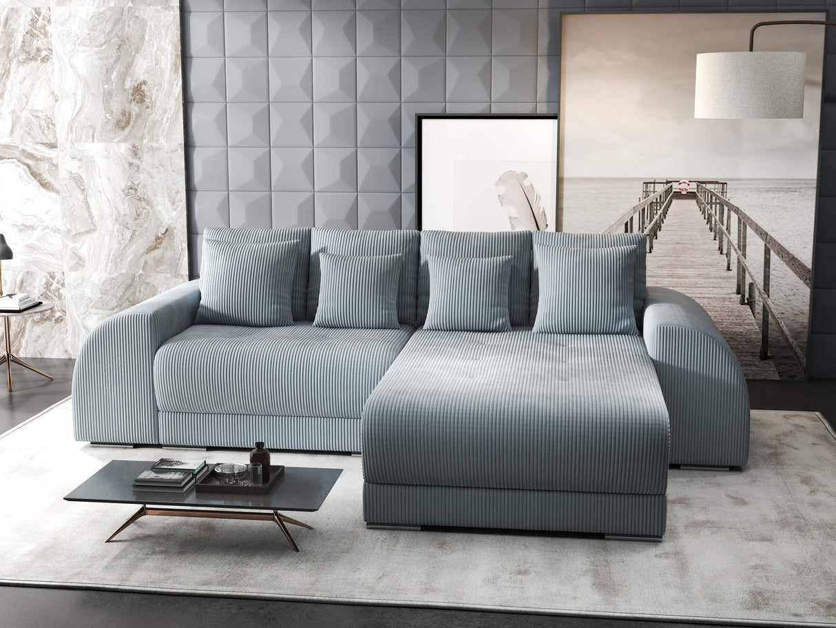 Colțar extensibil dumonde cu ladă de depozitare si sezut confortabil din spuma HR, Verona Zoom Gri Mint II 290x185 cm Fabrica