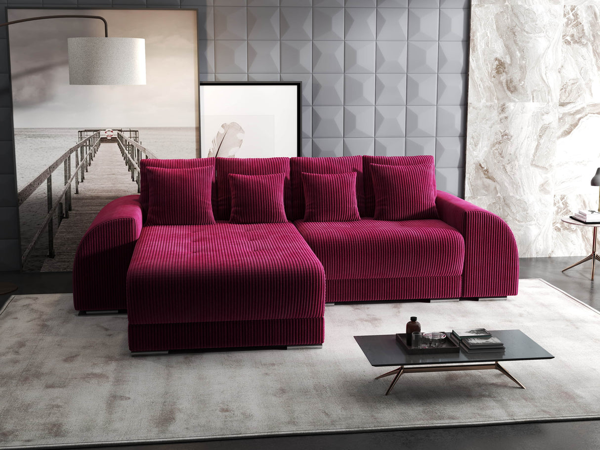 Colțar extensibil dumonde cu ladă de depozitare si sezut confortabil din spuma HR, Verona Zoom Rosu 290x185 cm Fabrica