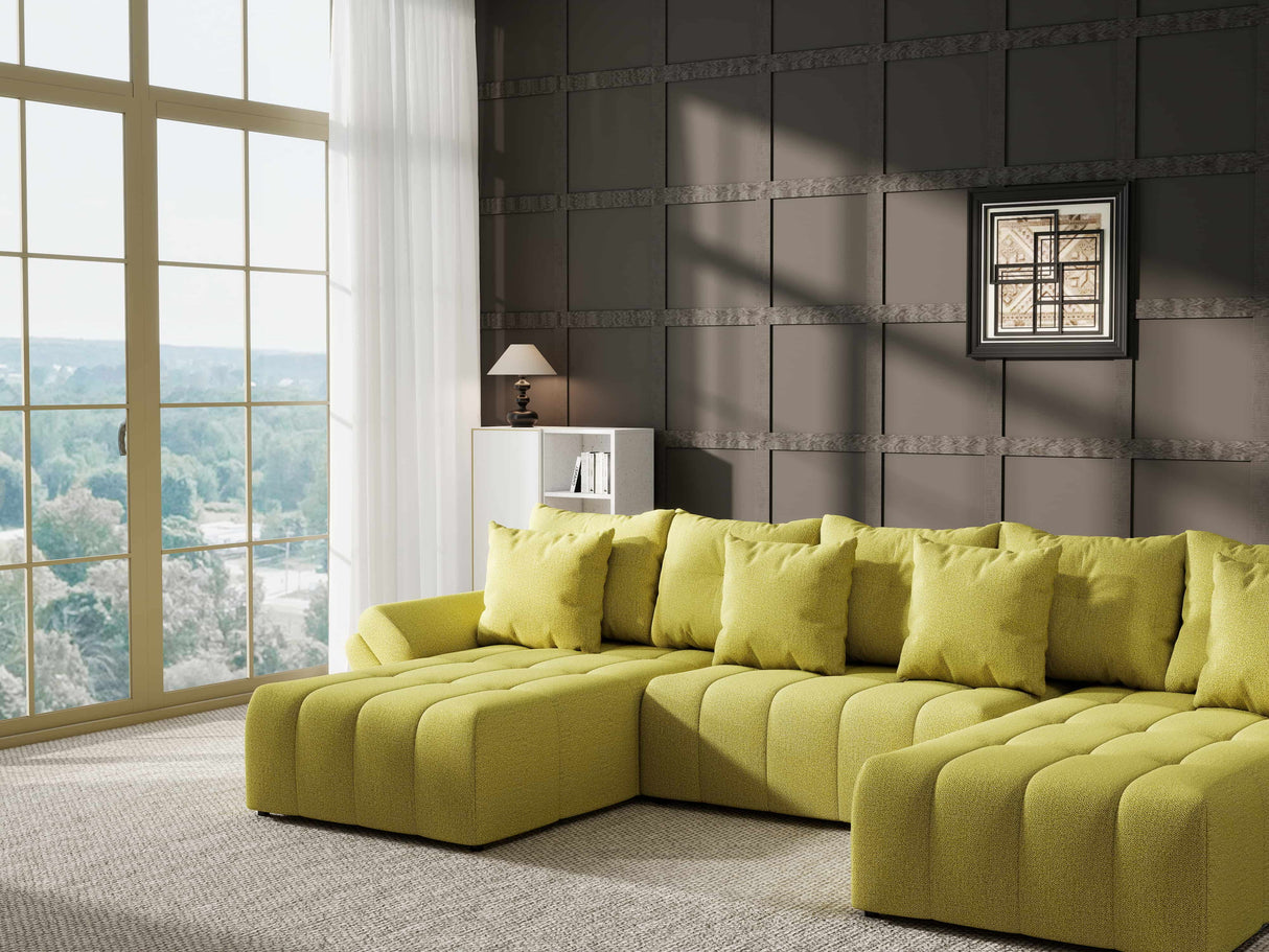 Colțar extensibil dumonde cu ladă de depozitare si sezut confortabil din spuma HR, Berlin U Enjoy Verde 380x180 cm Fabrica