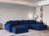 Colțar extensibil dumonde cu ladă de depozitare si sezut confortabil din spuma HR, Loana Royal Albastru U 355x185 cm Fabrica