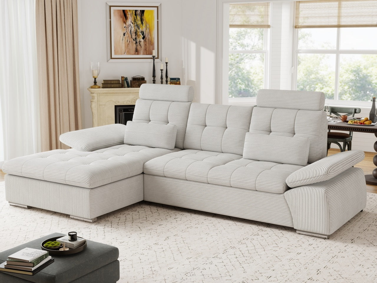 Colțar extensibil dumonde cu ladă de depozitare și șezut confortabil din spumă HR, Merkur Zoom Gri 270x168 cm