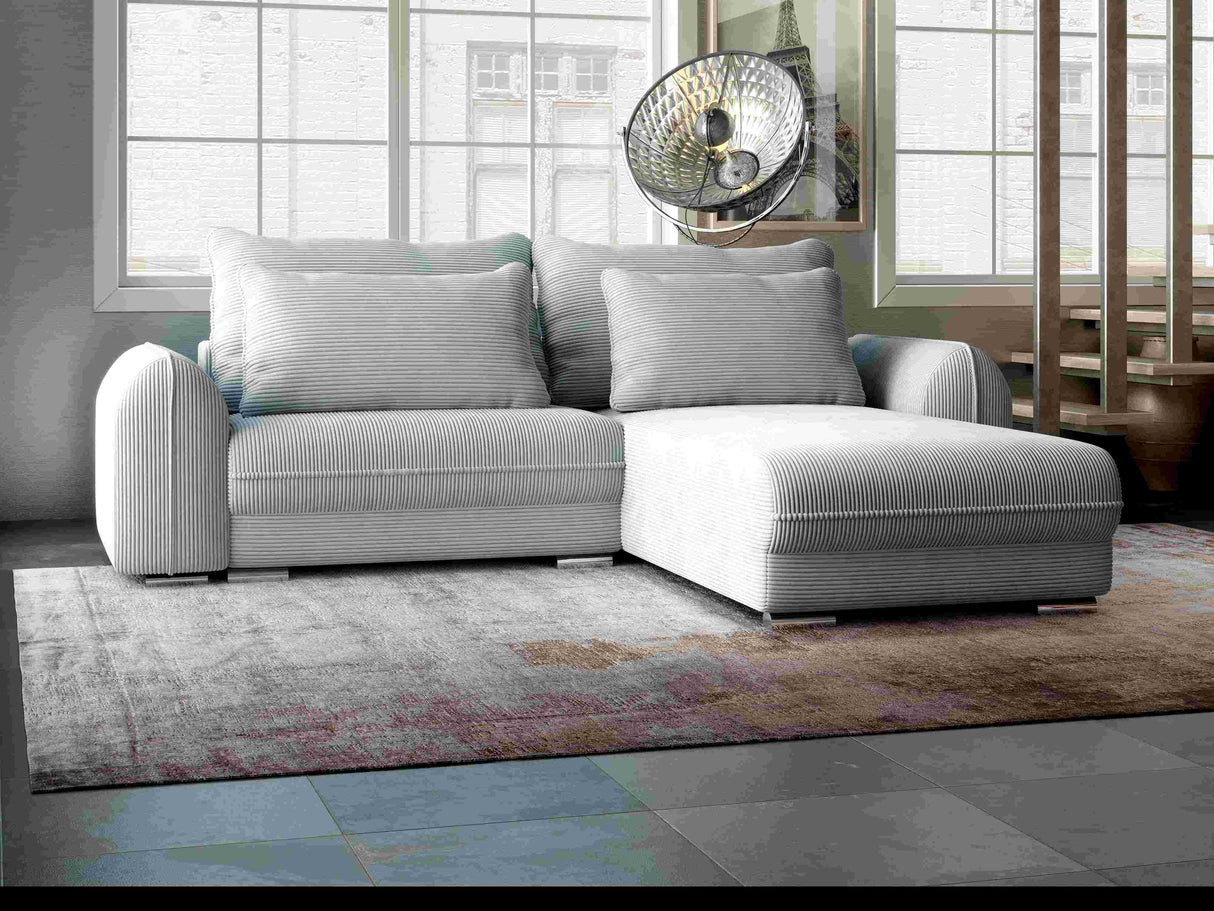 Colțar extensibil dumonde cu ladă de depozitare si sezut confortabil din spuma HR, Denver Zoom Gri Mint 275x185 cm II Fabrica