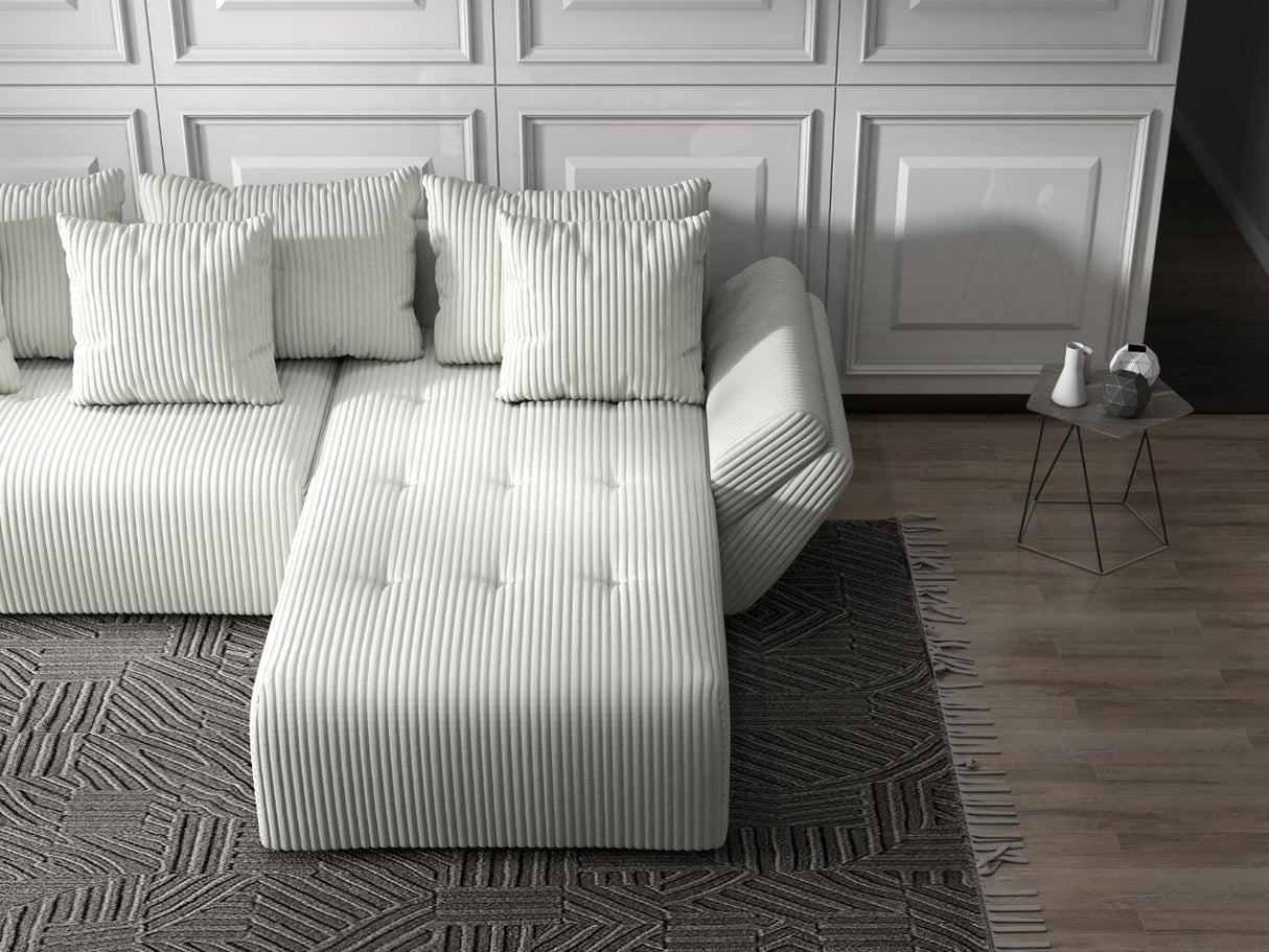 Colțar extensibil dumonde cu ladă de depozitare si sezut confortabil din spuma HR, Berlin Ambience Alb 280x185 cm II Fabrica