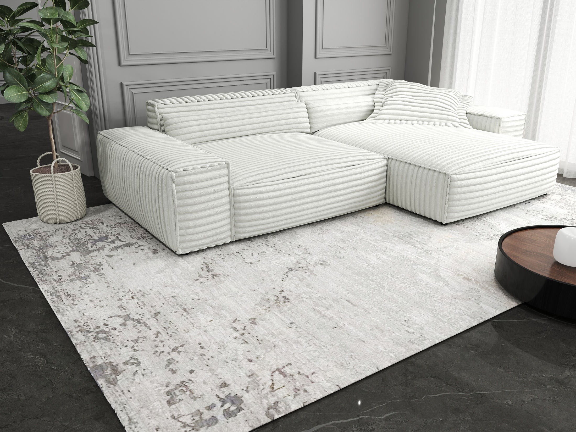 Colțar dumonde cu șezut confortabil din spumă HR, Marvelo Ambience Alb 264x175 cm II