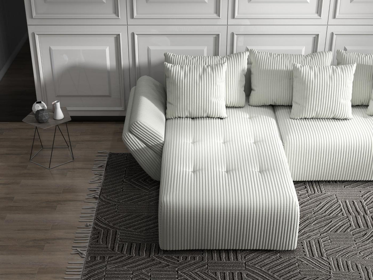 Colțar extensibil dumonde cu ladă de depozitare si sezut confortabil din spuma HR, Berlin Ambience Alb 280x185 cm Fabrica