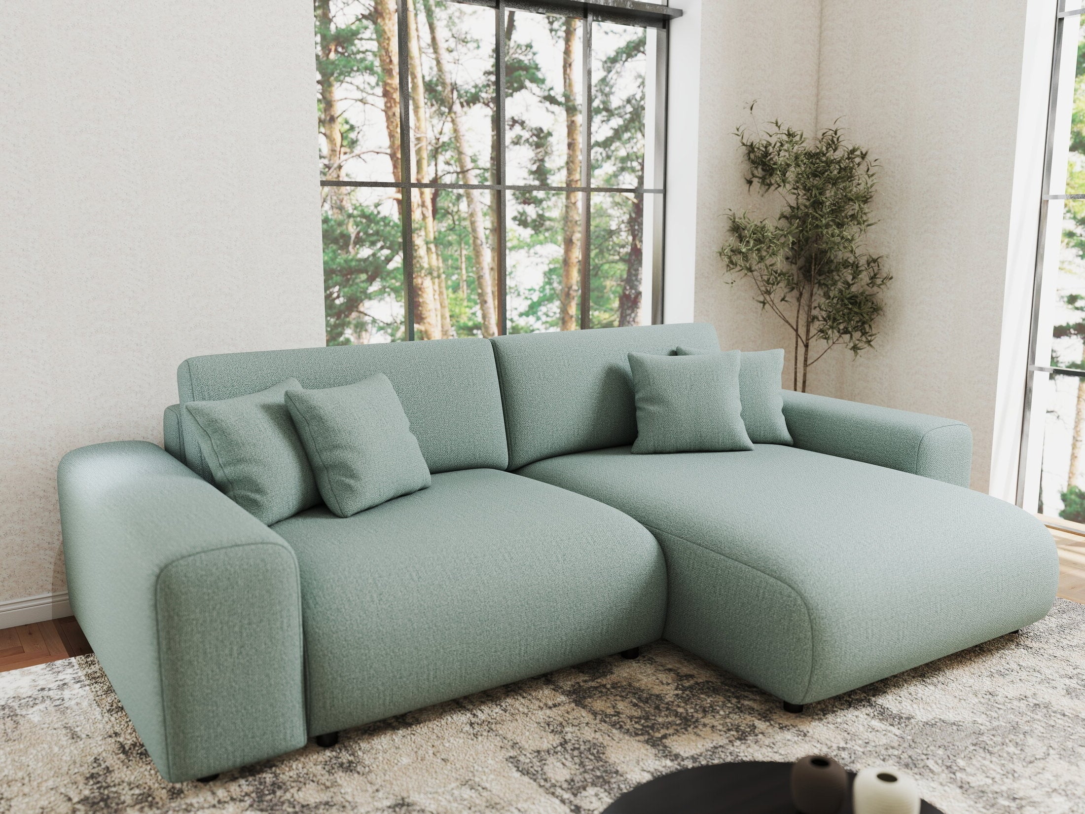 Colțar extensibil dumonde cu ladă de depozitare si sezut confortabil din spuma HR, Sarina Enjoy Verde Mint 255x168 cm II