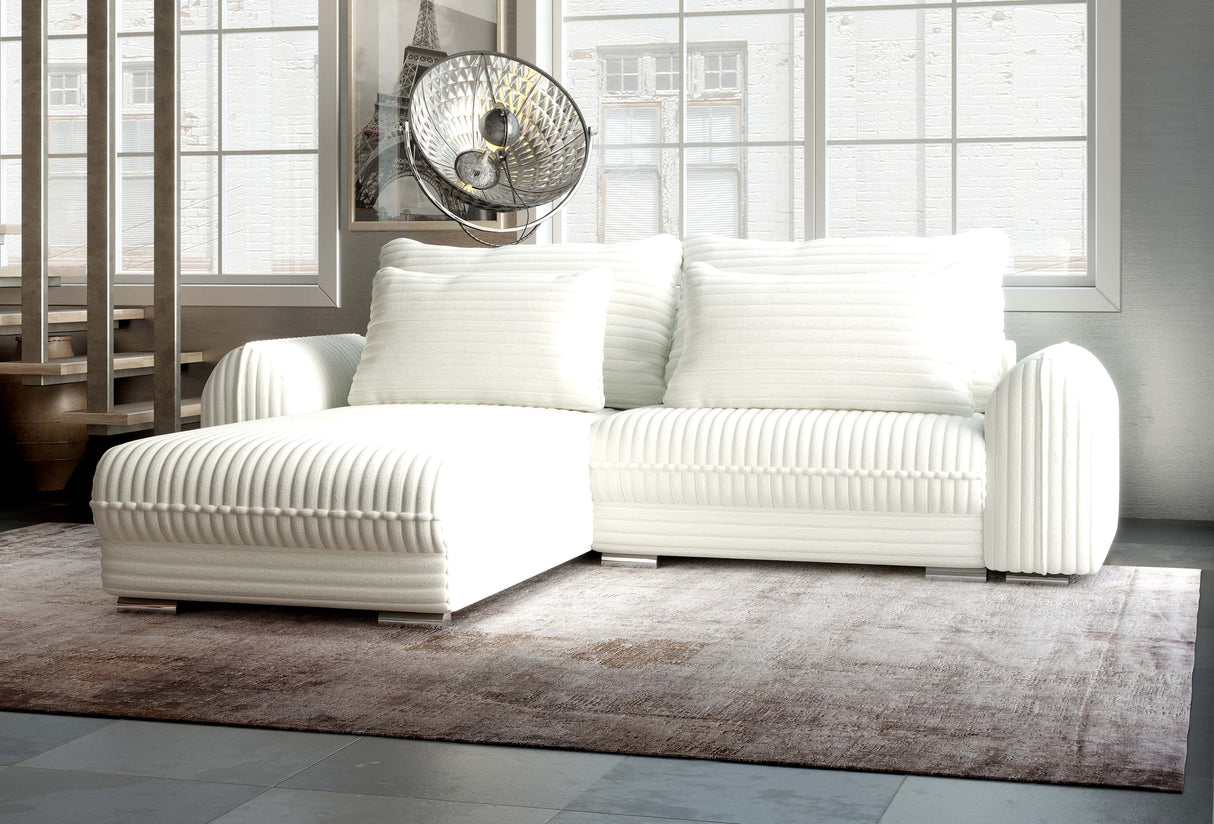 Colțar extensibil dumonde cu ladă de depozitare si sezut confortabil din spuma HR, Denver Ambience Alb 275x185 cm Fabrica