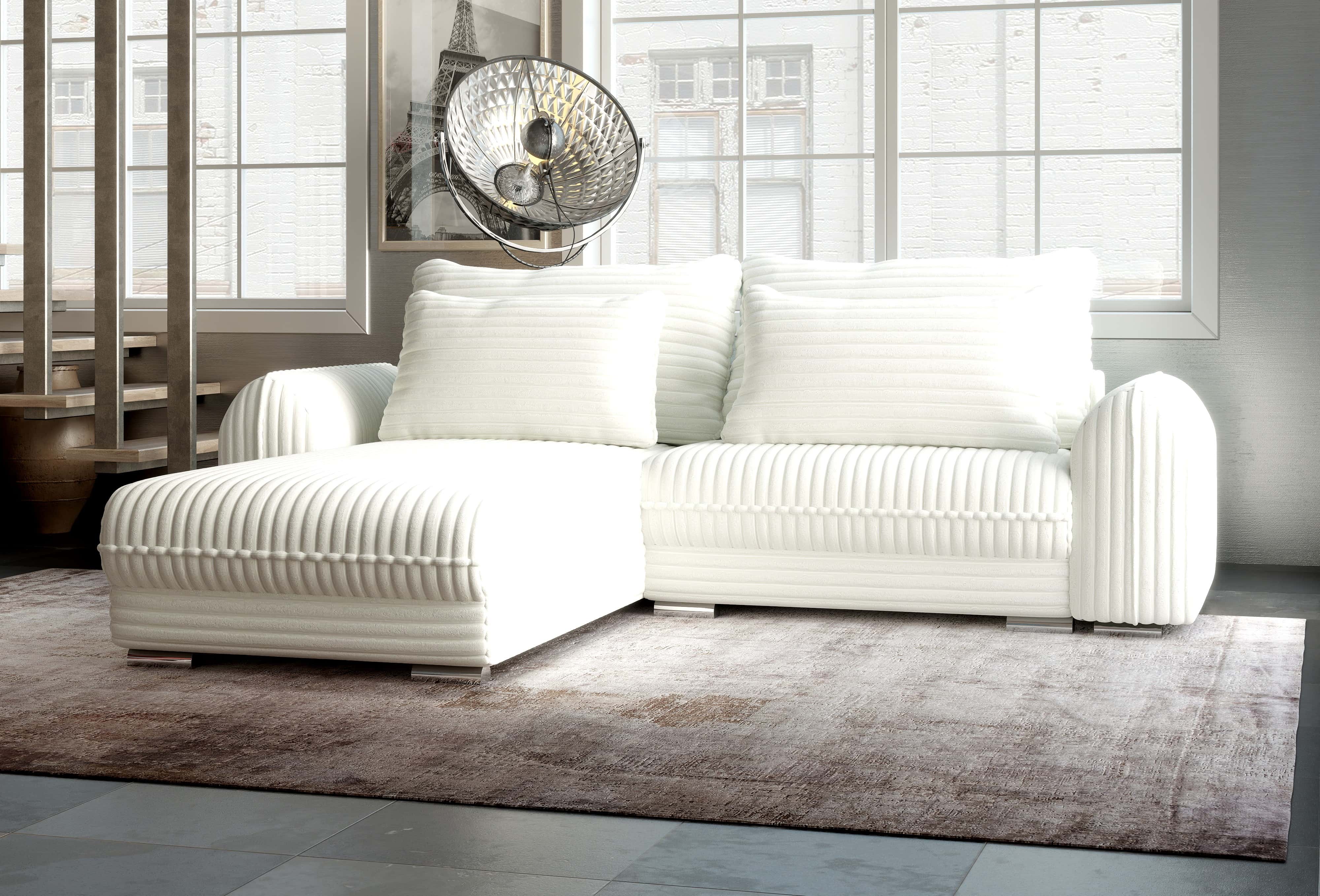Colțar extensibil dumonde cu ladă de depozitare si sezut confortabil din spuma HR, Denver Ambience Ivory 275x185 cm Fabrica