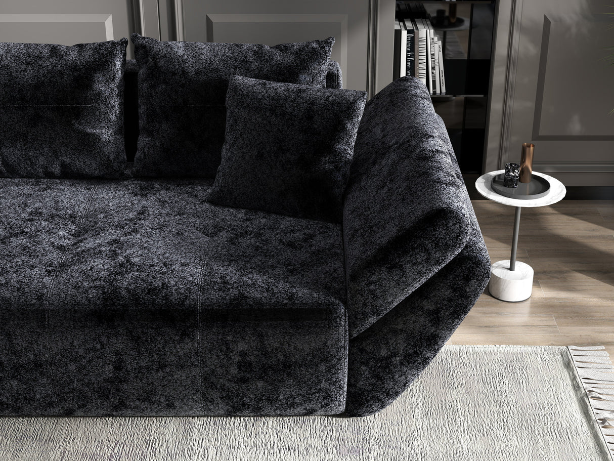 Canapea extensibilă dumonde cu ladă de depozitare si sezut confortabil din spuma HR, Euphoria Black 250x100 cm Fabrica