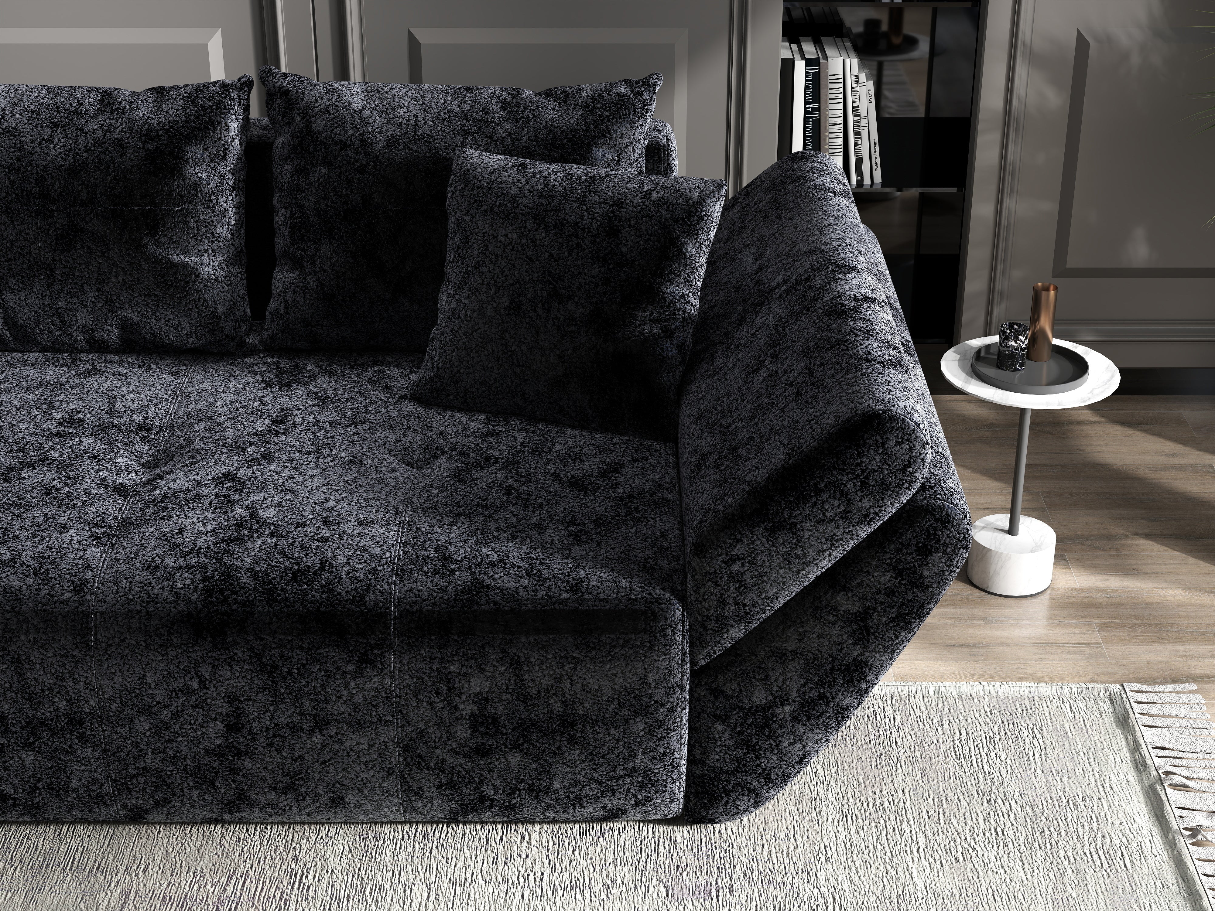 Canapea extensibilă dumonde cu ladă de depozitare si sezut confortabil din spuma HR, Berlin Euphoria Black 250x100 cm Fabrica