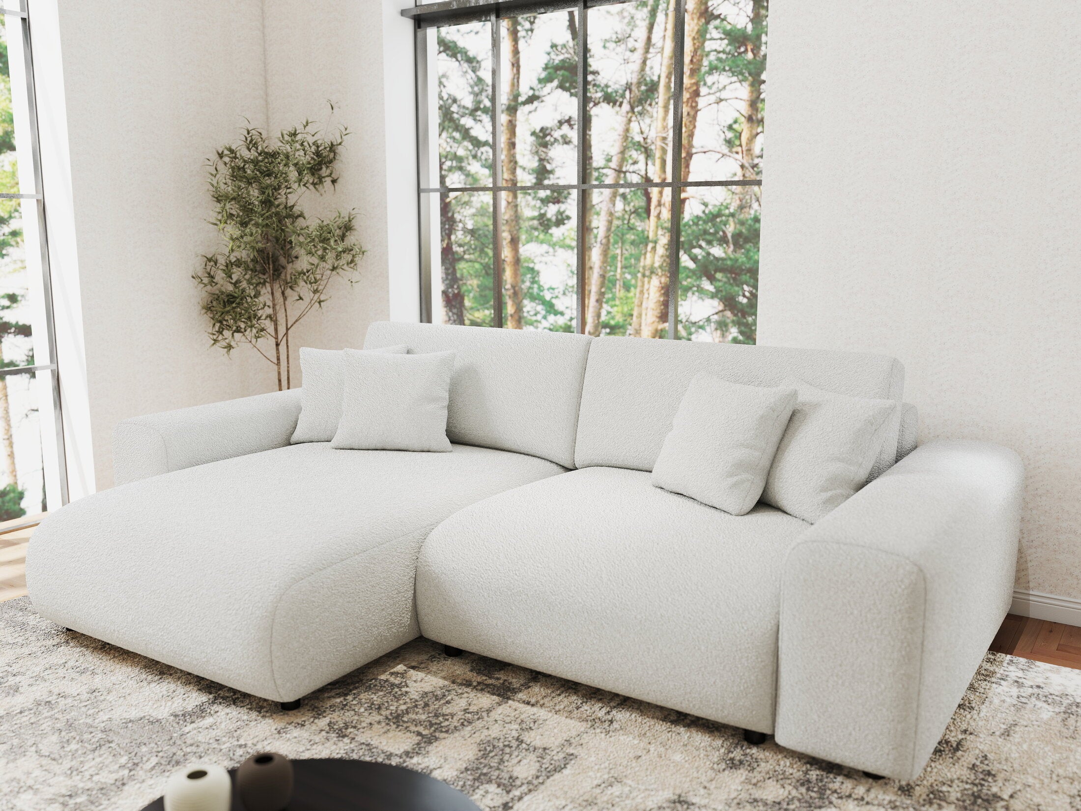 Colțar extensibil dumonde cu ladă de depozitare si sezut confortabil din spuma HR, Sarina Euphoria Alb 255x168 cm