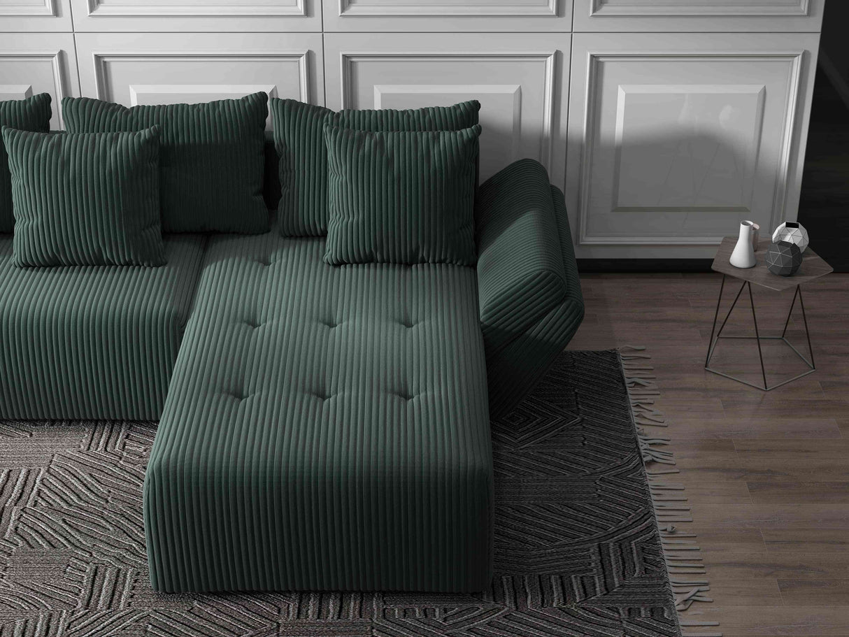 Colțar extensibil dumonde cu ladă de depozitare si sezut confortabil din spuma HR, Berlin Ambience Verde 280x185 cm II Fabrica