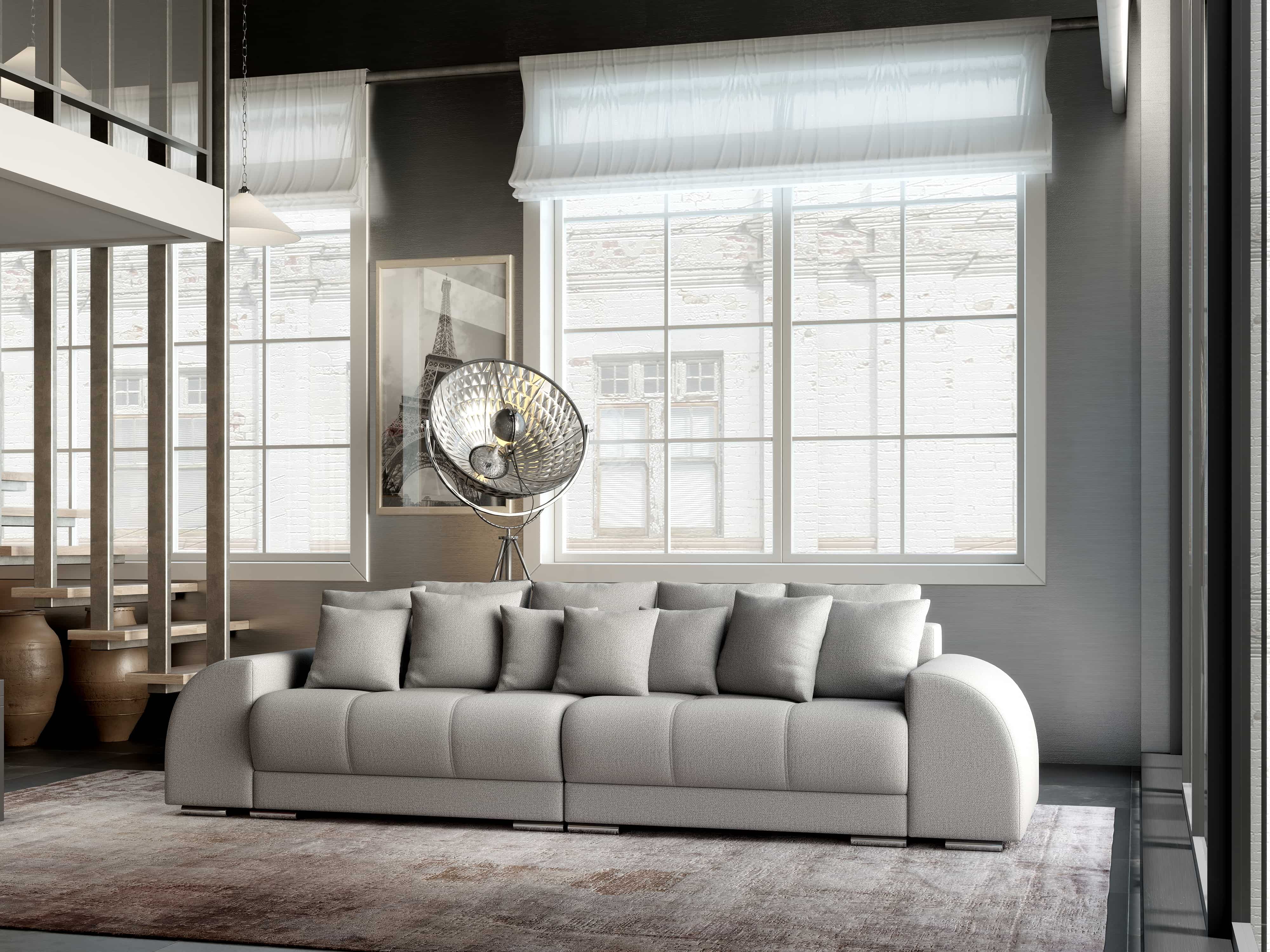 Canapea extensibilă dumonde cu 2 lăzi de depozitare si sezut confortabil din spuma HR, Big Sofa Verona Enjoy Lux Light Grey 310x100 cm Fabrica