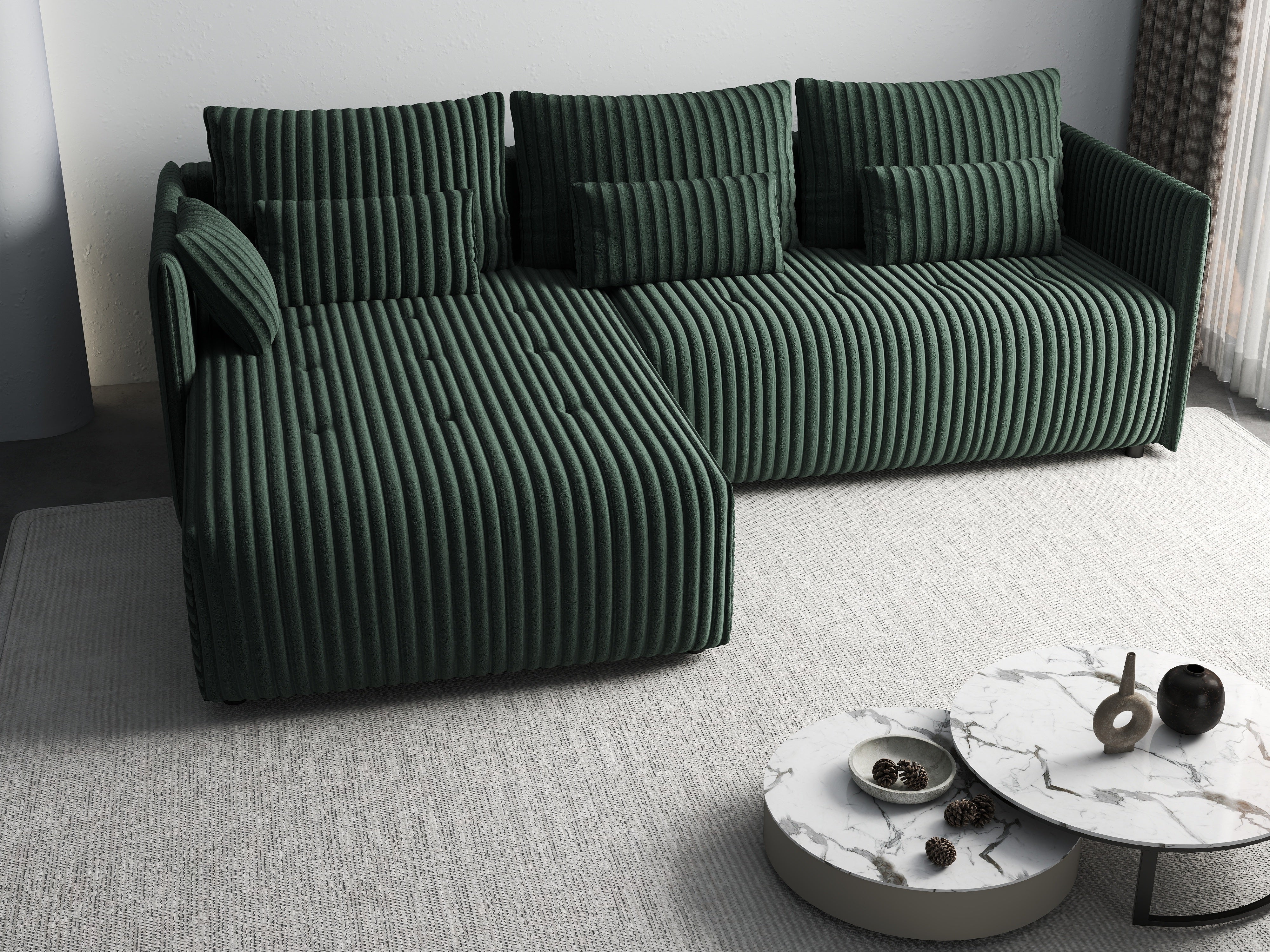 Colțar extensibil dumonde cu ladă de depozitare si sezut confortabil din spuma HR, Malta Ambience Verde II 235x185 cm Fabrica