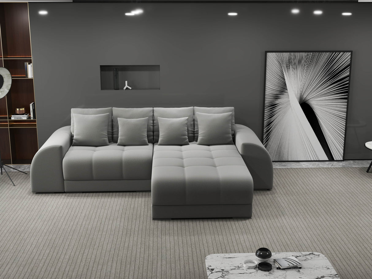 Colțar extensibil dumonde cu ladă de depozitare si sezut confortabil din spuma HR, Verona Royal Gri II 290x185 cm Fabrica