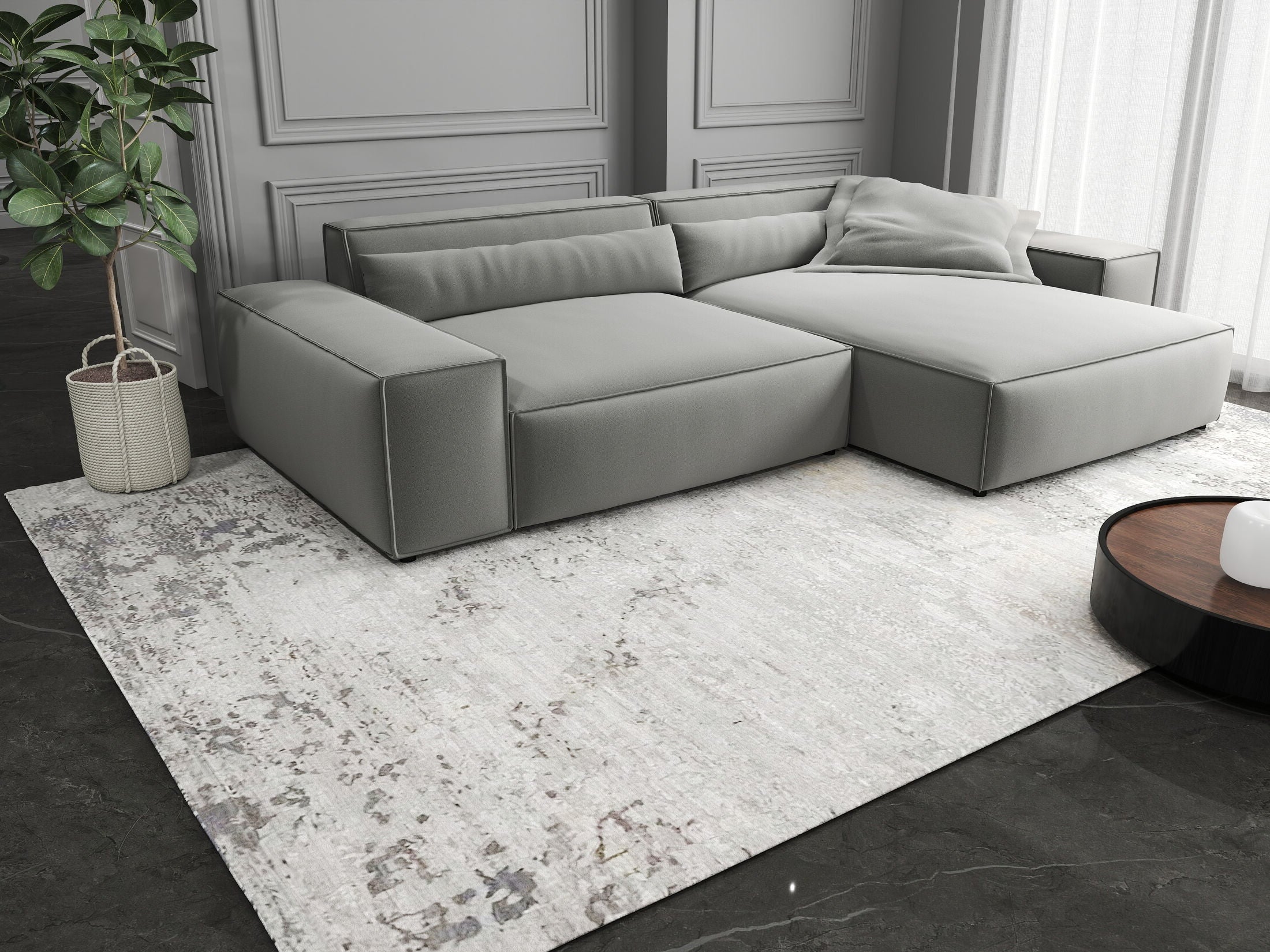 Colțar dumonde cu șezut confortabil din spumă HR, Marvelo Royal Gri 264x175 cm II