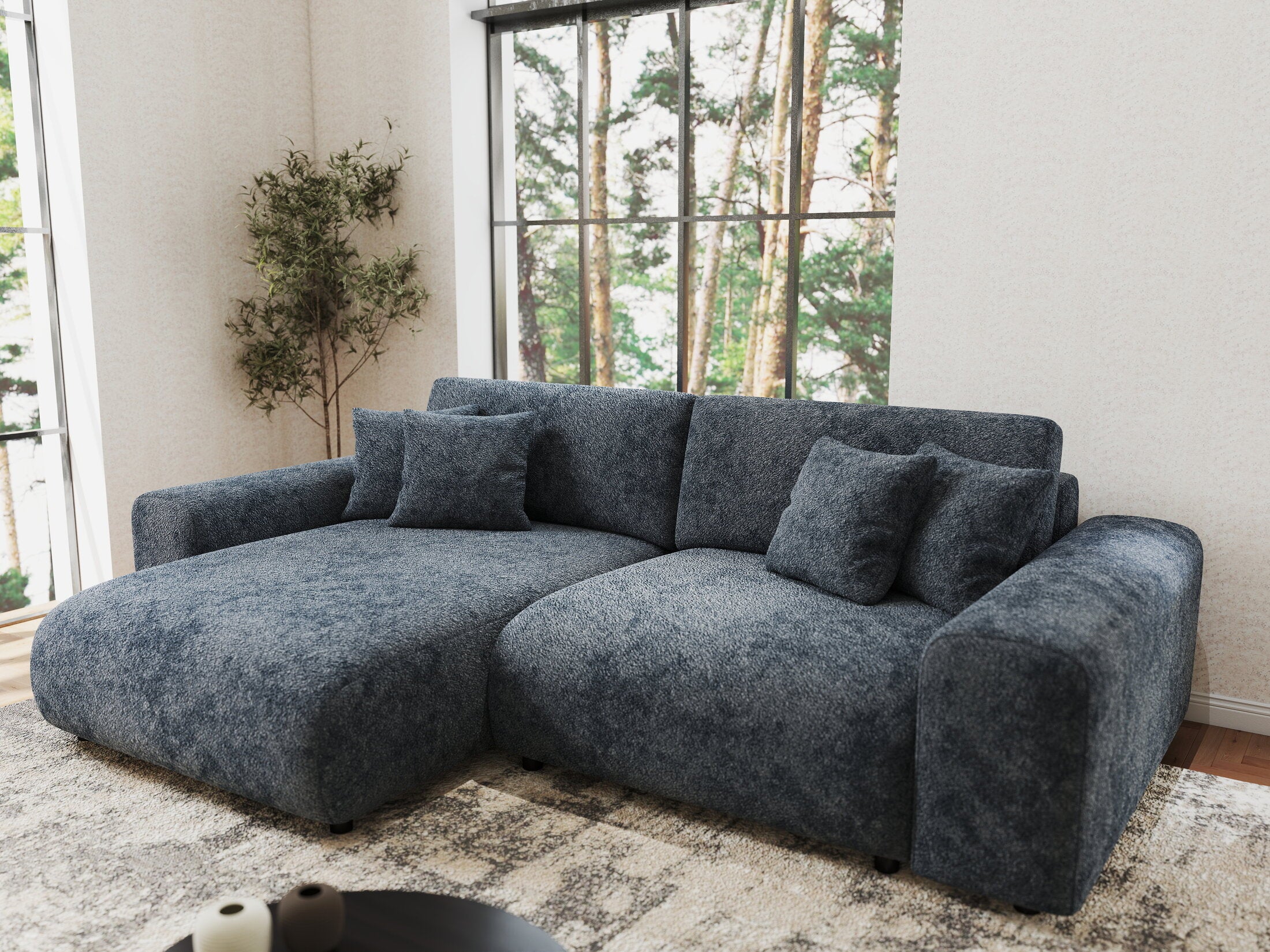 Colțar extensibil dumonde cu ladă de depozitare si sezut confortabil din spuma HR, Sarina Euphoria Gri Grafit 255x168 cm