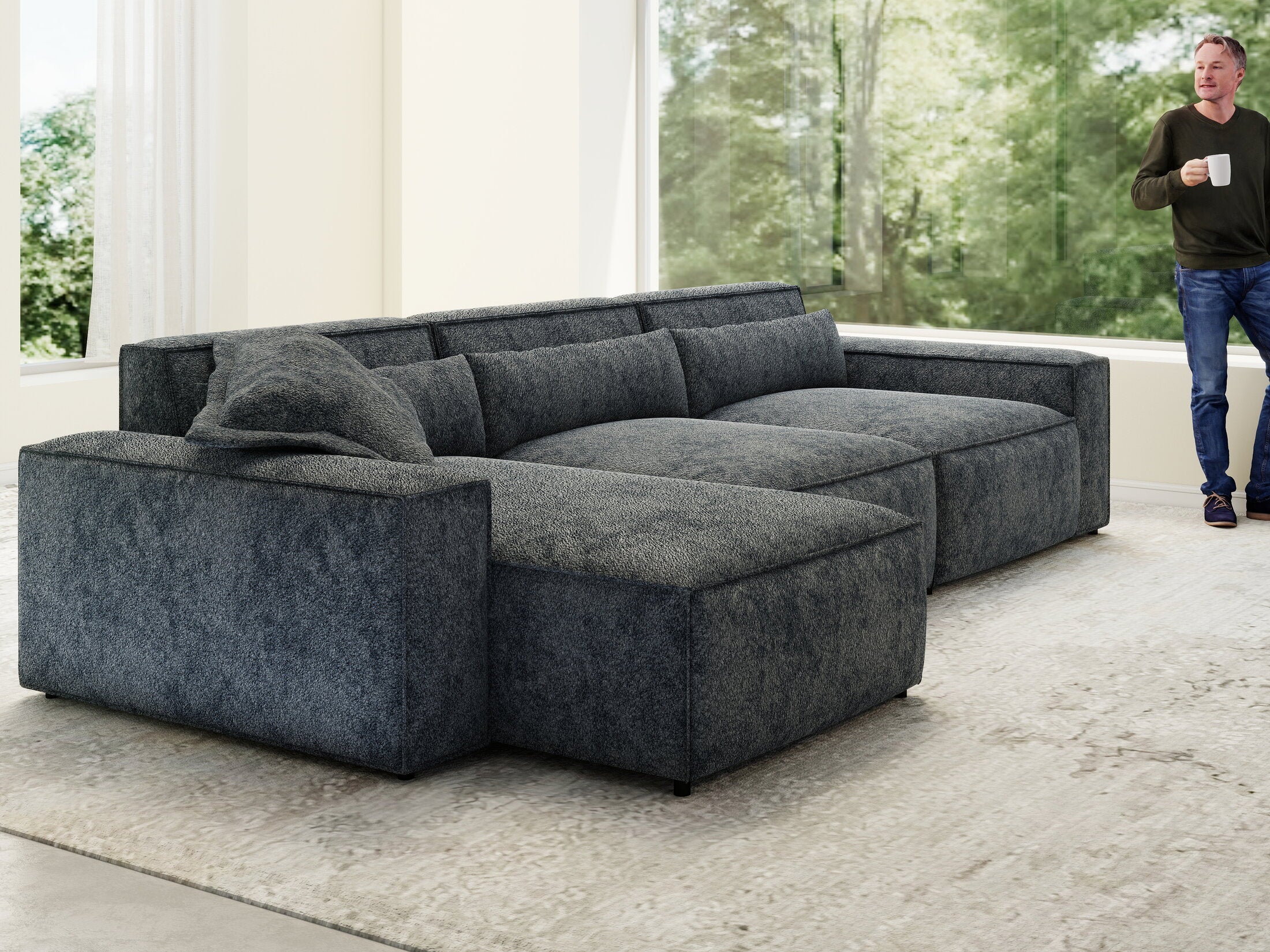 Colțar dumonde cu sezut confortabil din spuma HR, Marvelo XL Euphoria Gri Grafit 366x175 cm