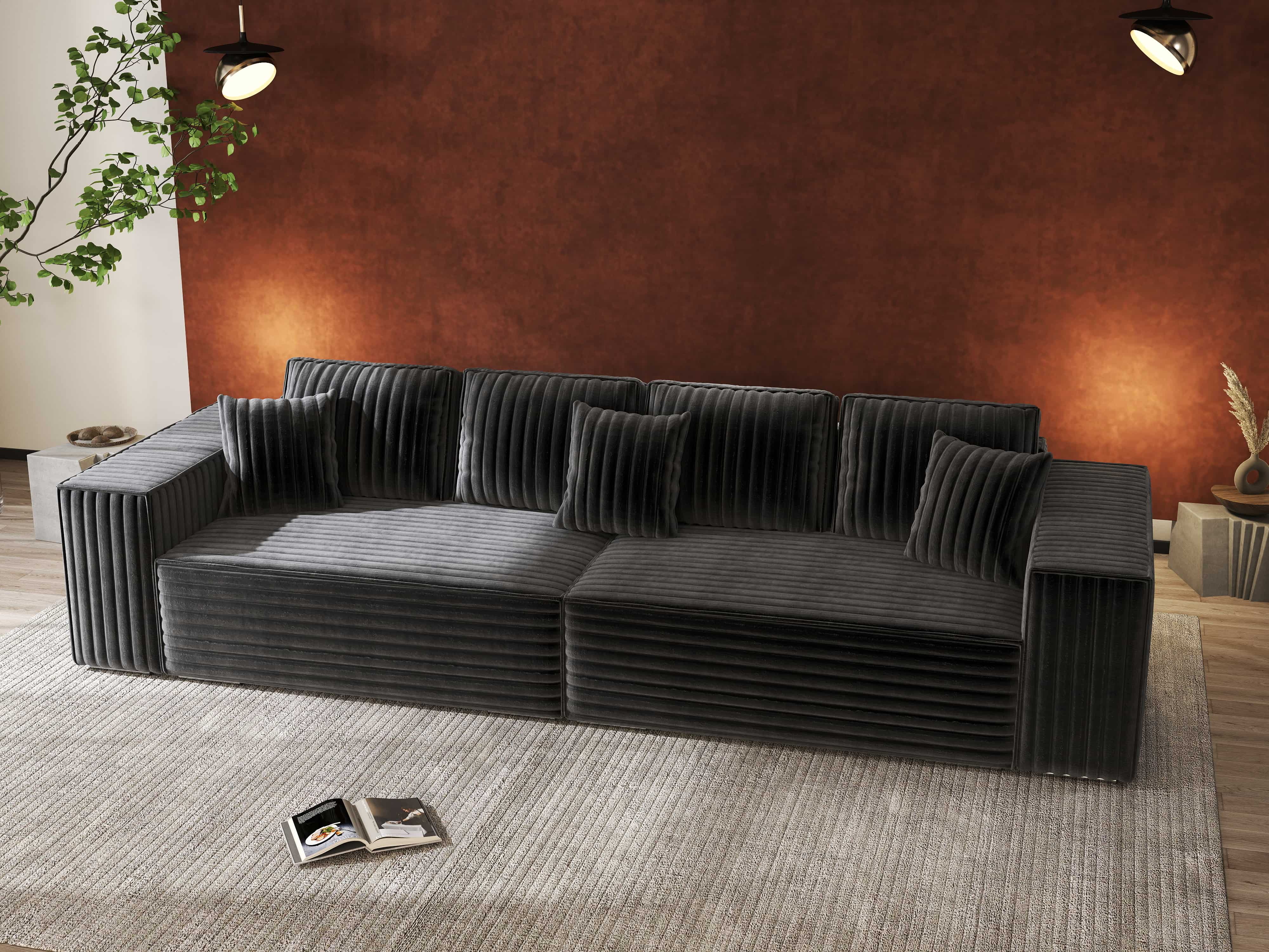 Canapea extensibilă dumonde cu ladă de depozitare si sezut confortabil din spuma HR, Dream Ambience Gri 310x100 cm Fabrica