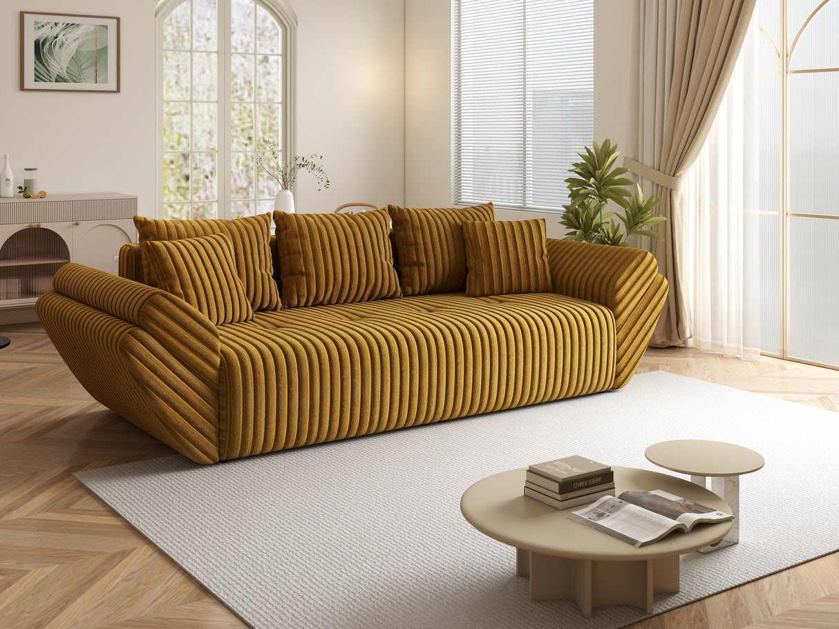 Canapea extensibilă dumonde cu ladă de depozitare si sezut confortabil din spuma HR, Ambience Mustar 250x100 cm Fabrica